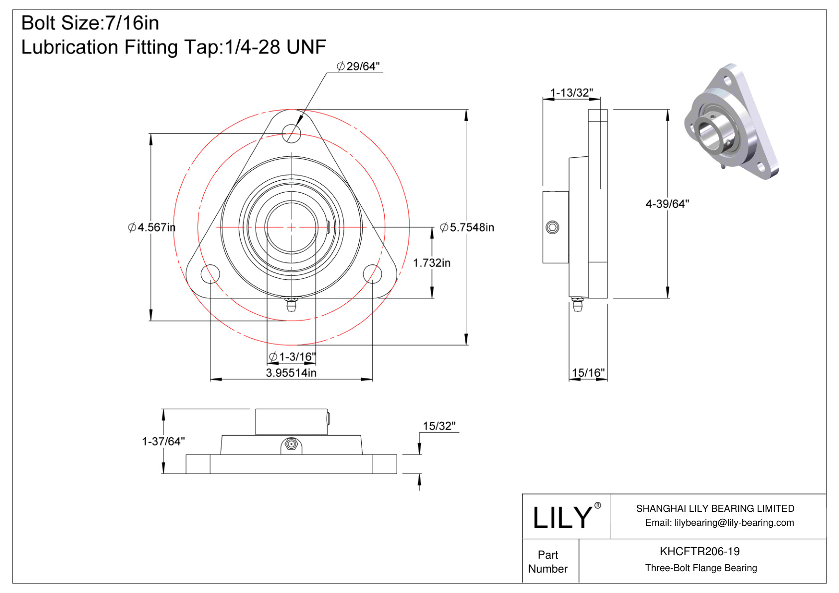 KHCFTR206-19 Cojinete de brida de tres tornillos Bloqueo de collar excéntrico cad drawing