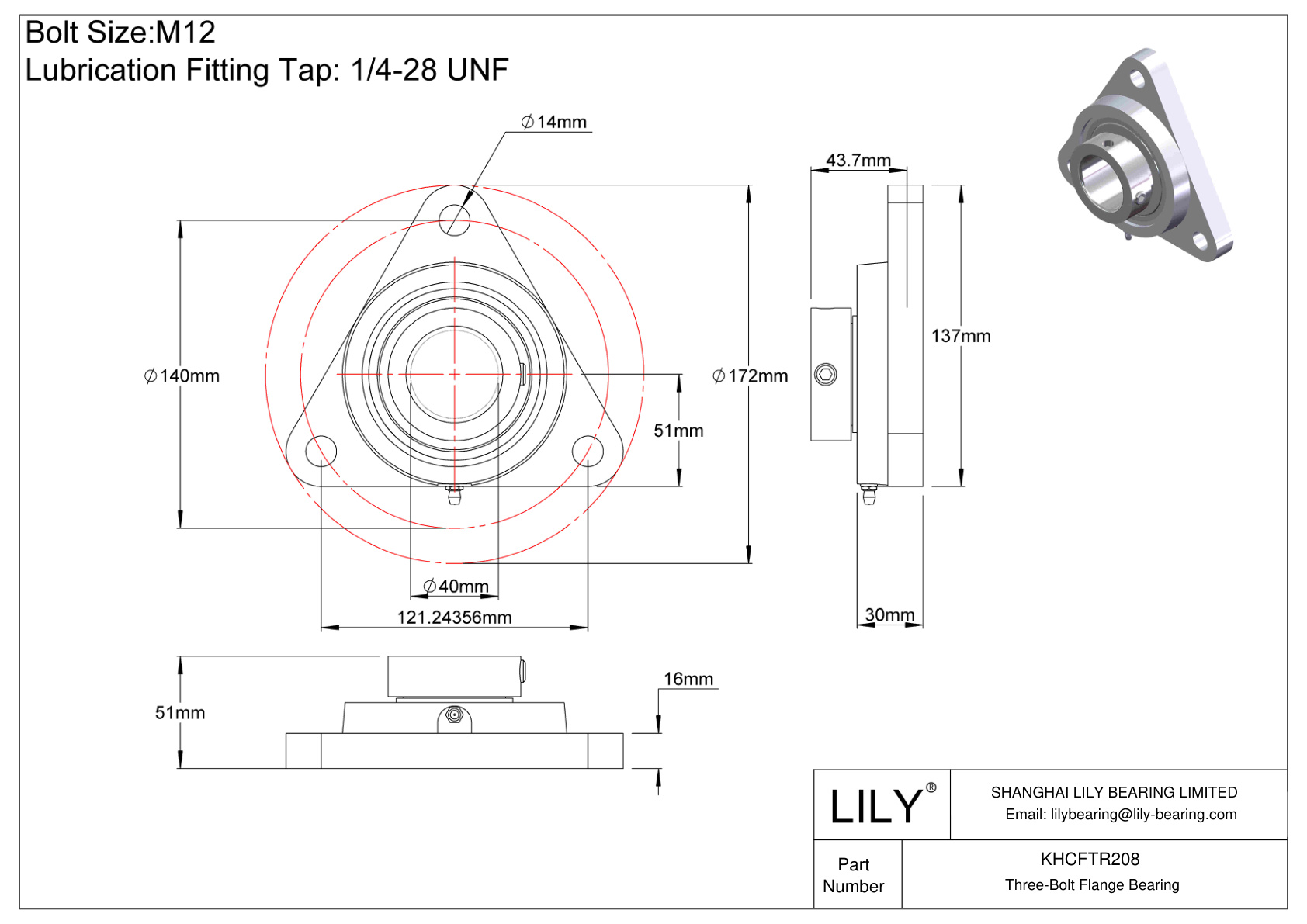 KHCFTR208 Cojinete de brida de tres tornillos Bloqueo de collar excéntrico cad drawing