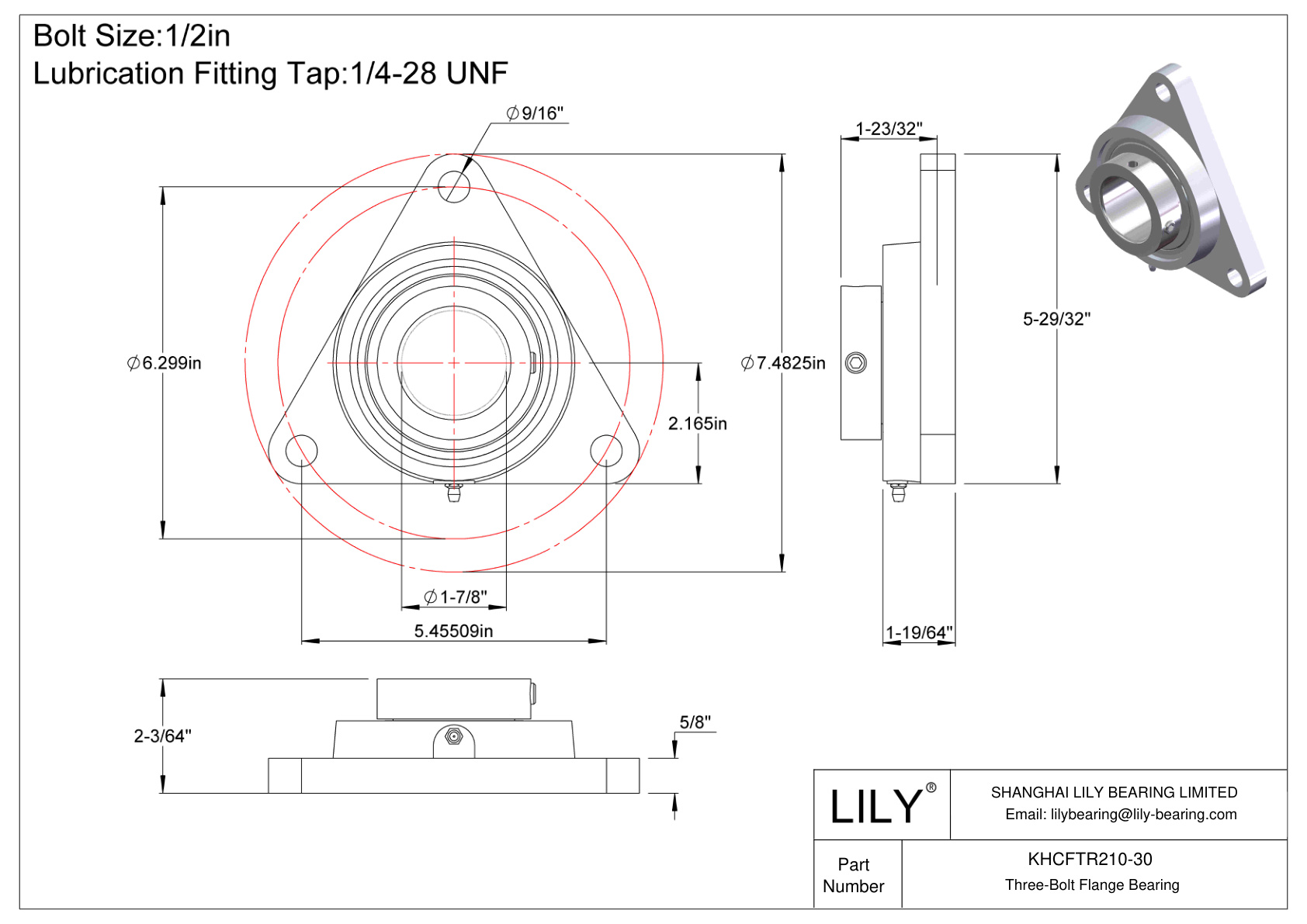 KHCFTR210-30 Cojinete de brida de tres tornillos Bloqueo de collar excéntrico cad drawing