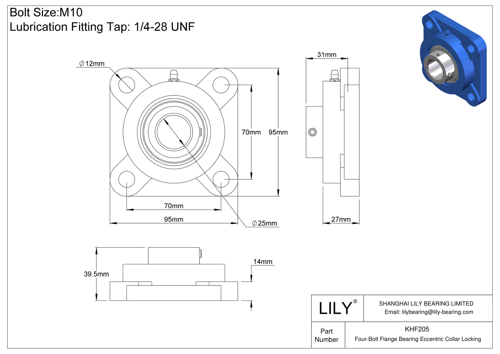 KHF205 Four-Bolt Flange Bearing Eccentric Collar Locking cad drawing