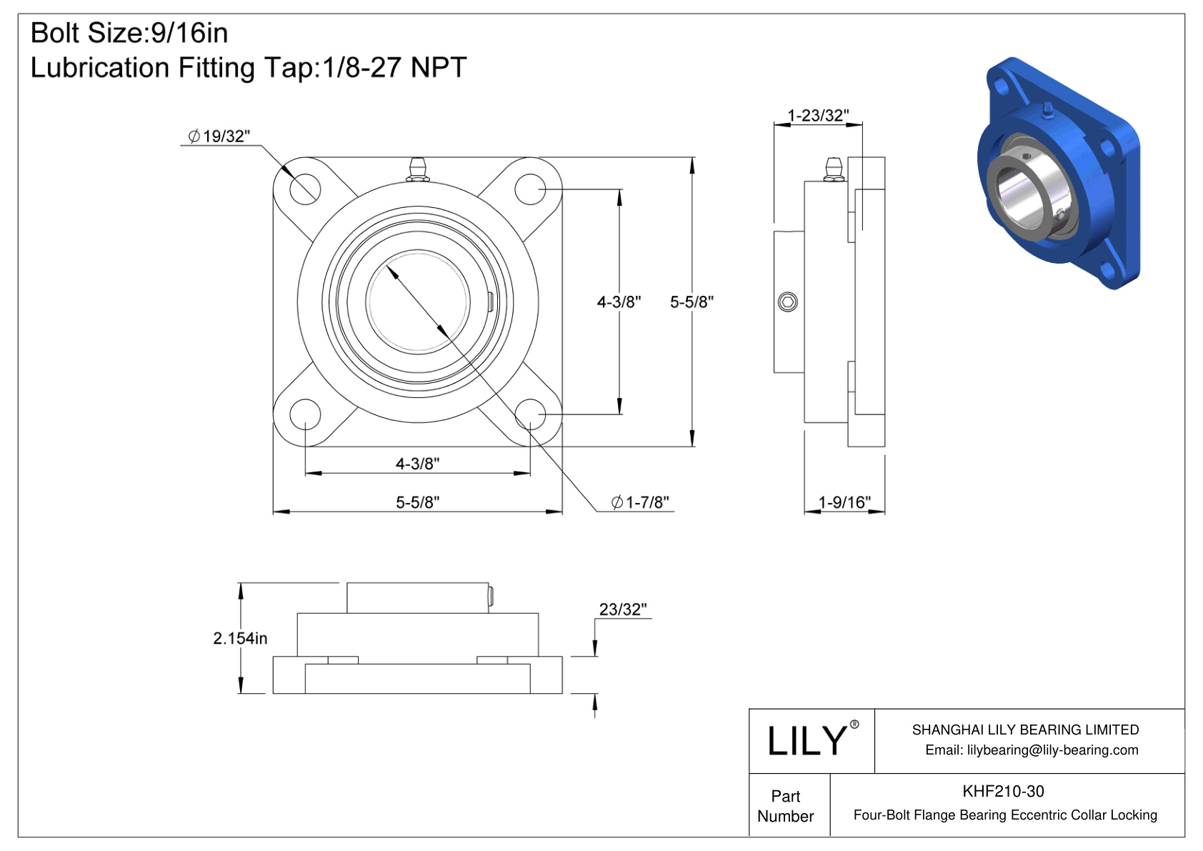 KHF210-30 Cojinete de brida de cuatro tornillos Bloqueo de collar excéntrico cad drawing