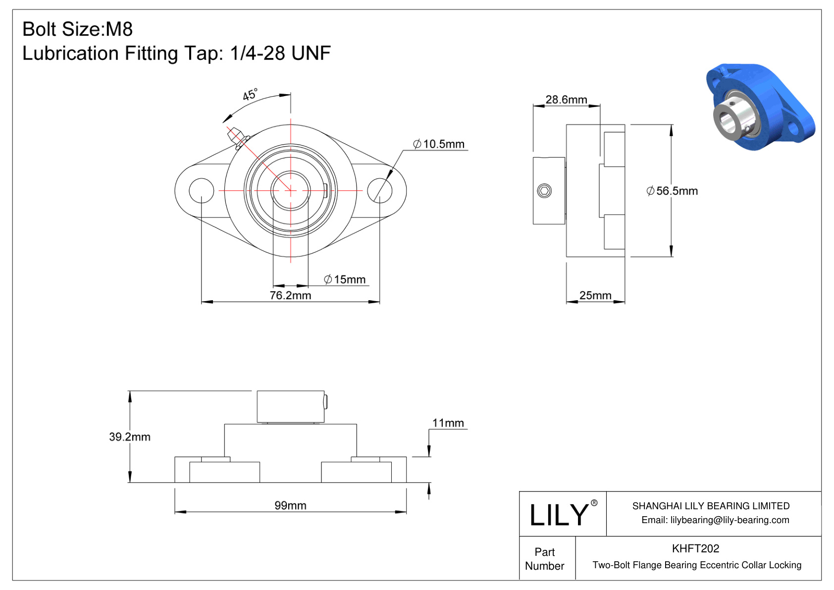 KHFT202 Cojinete de brida de dos pernos Bloqueo de collar excéntrico cad drawing