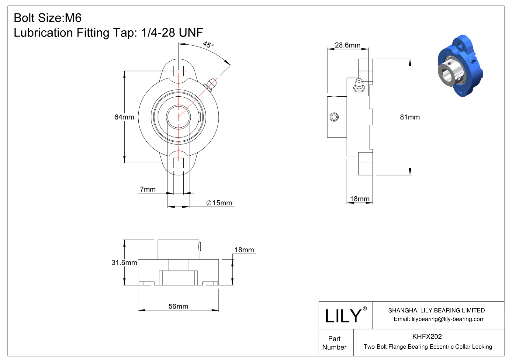 KHFX202 Two-Bolt Flange Bearing Eccentric Collar Locking cad drawing