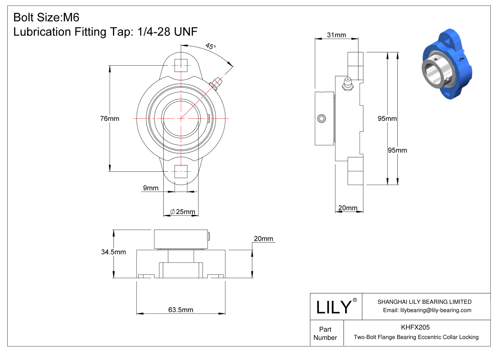 KHFX205 Cojinete de brida de dos pernos Bloqueo de collar excéntrico cad drawing