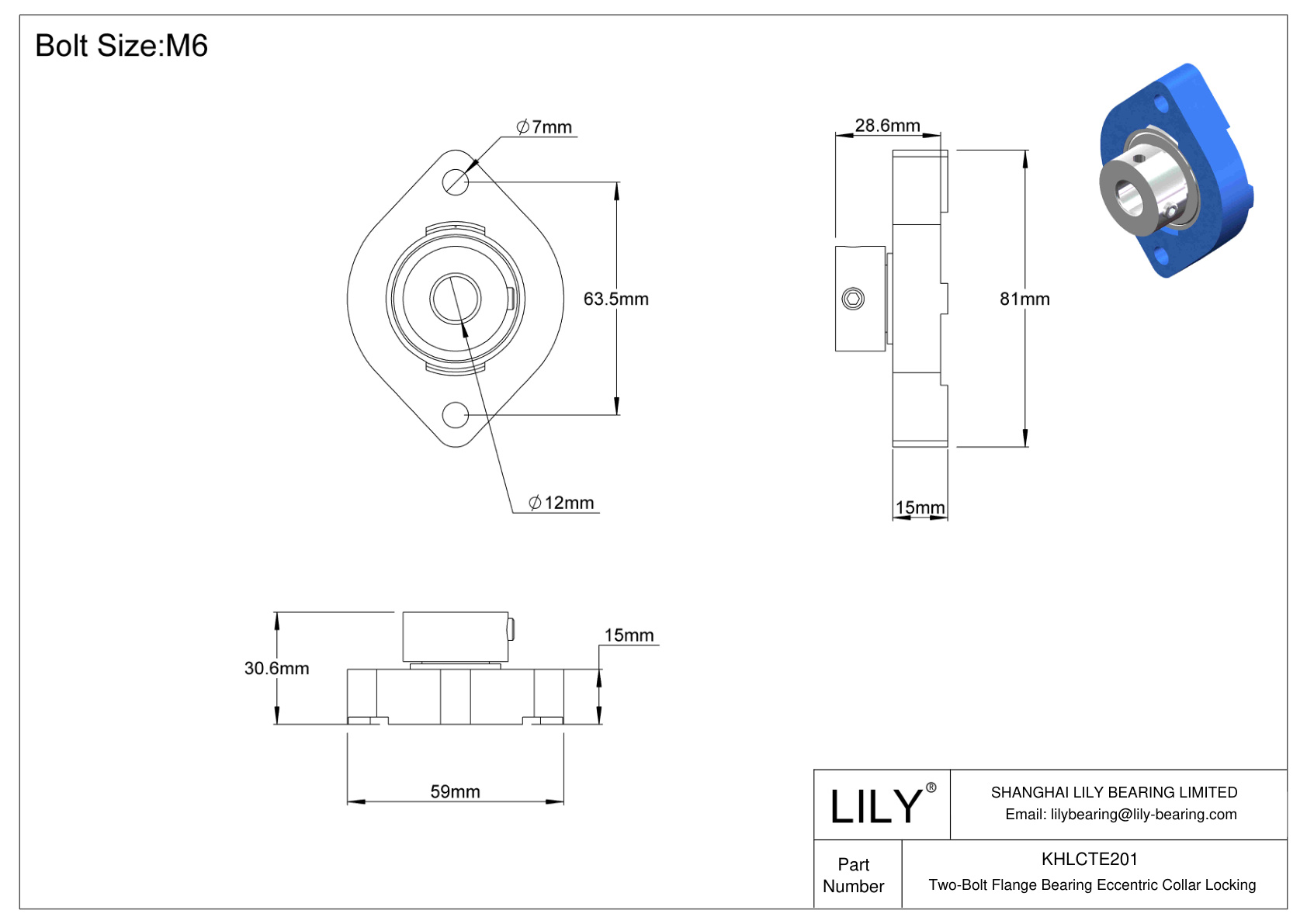 KHLCTE201 Two-Bolt Flange Bearing Eccentric Collar Locking cad drawing