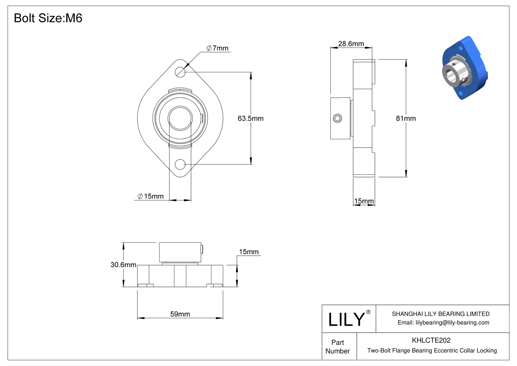 KHLCTE202 Two-Bolt Flange Bearing Eccentric Collar Locking cad drawing