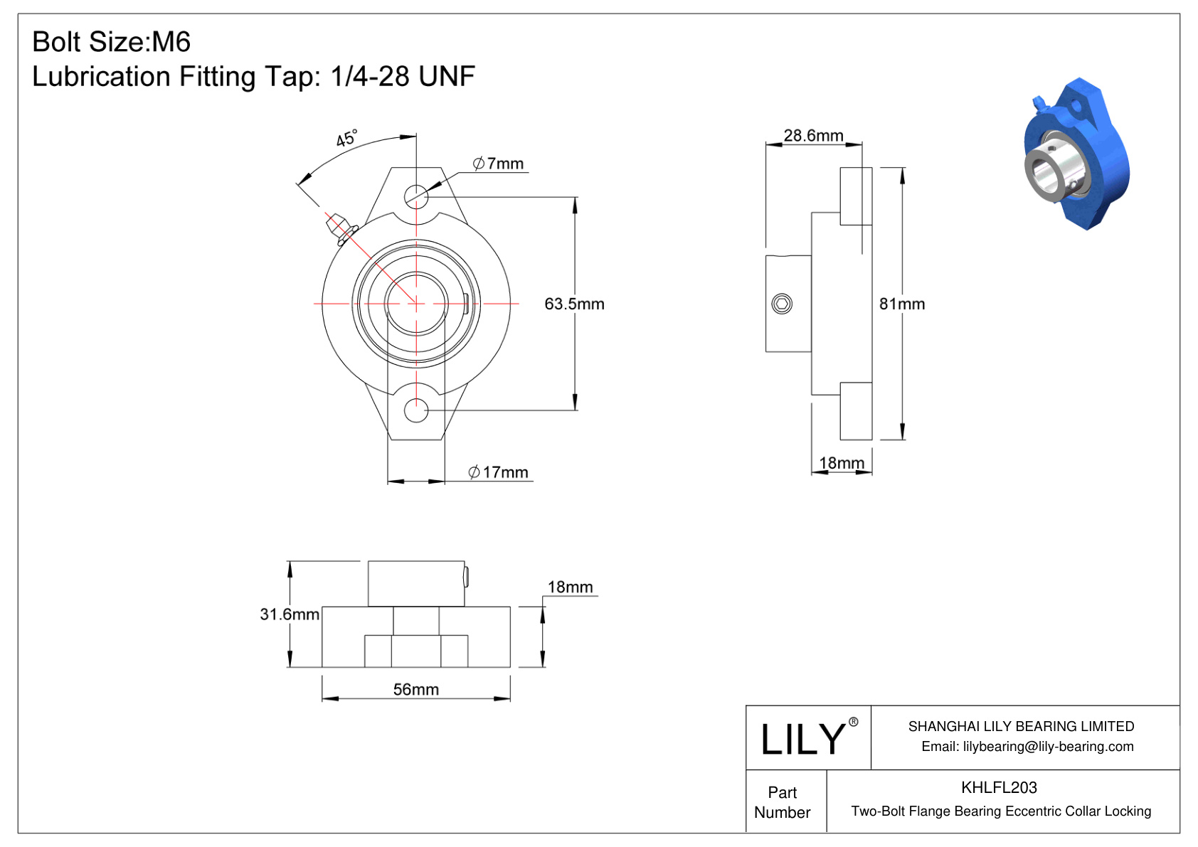 KHLFL203 Cojinete de brida de dos pernos Bloqueo de collar excéntrico cad drawing