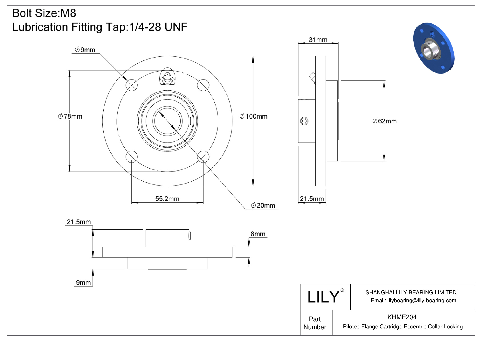 KHME204 Cartucho de brida pilotada Bloqueo de collar excéntrico cad drawing