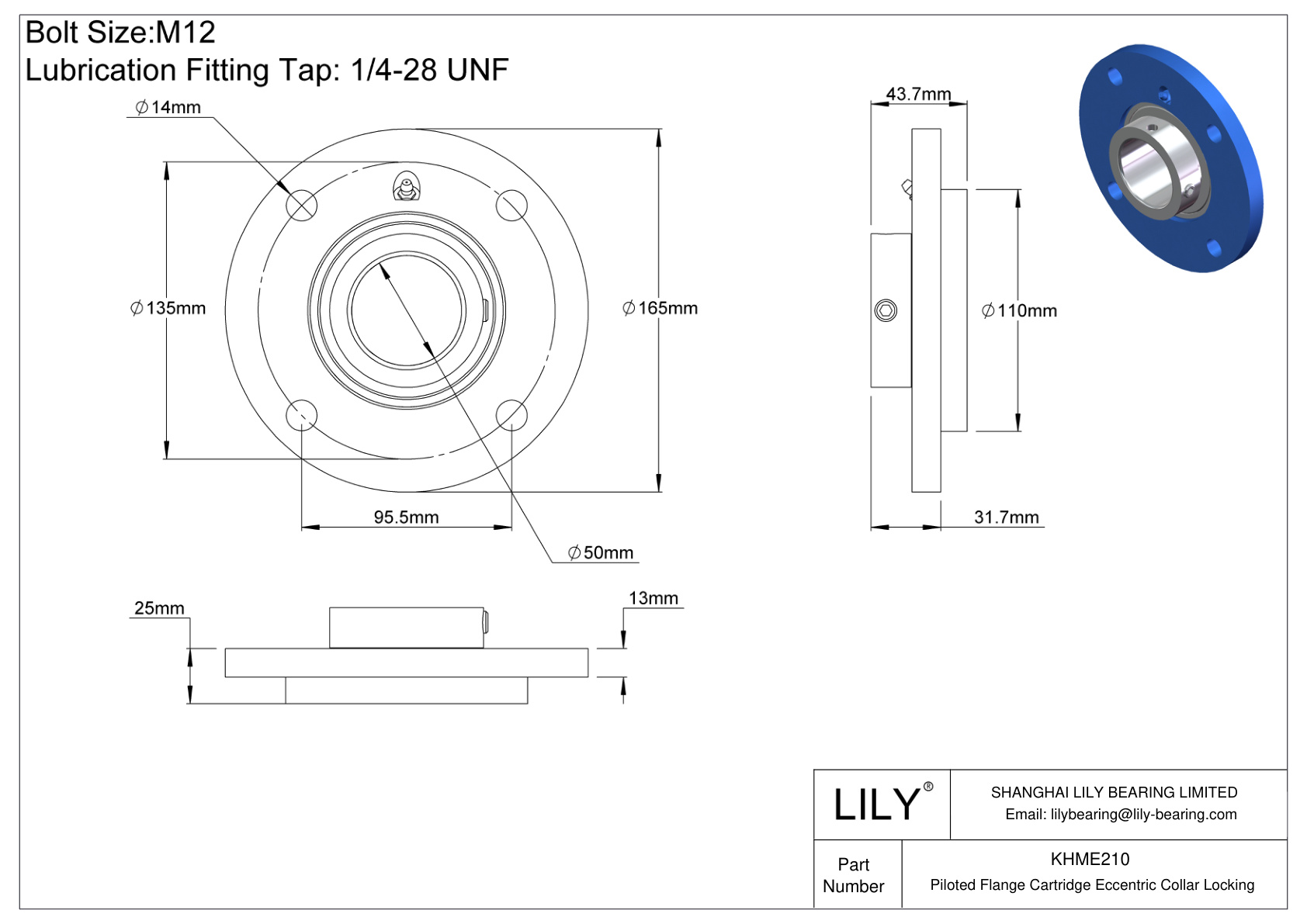 KHME210 Piloted Flange Cartridge Eccentric Collar Locking cad drawing