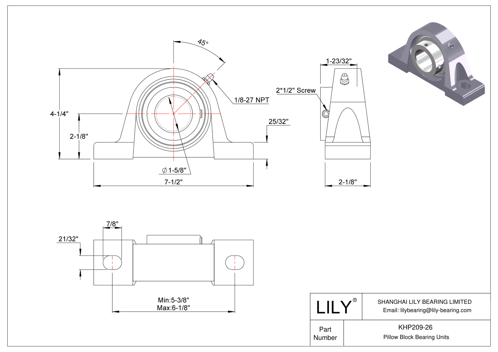 KHP209-26 Rodamiento de bloque de almohadilla Collar excéntrico de bloqueo cad drawing