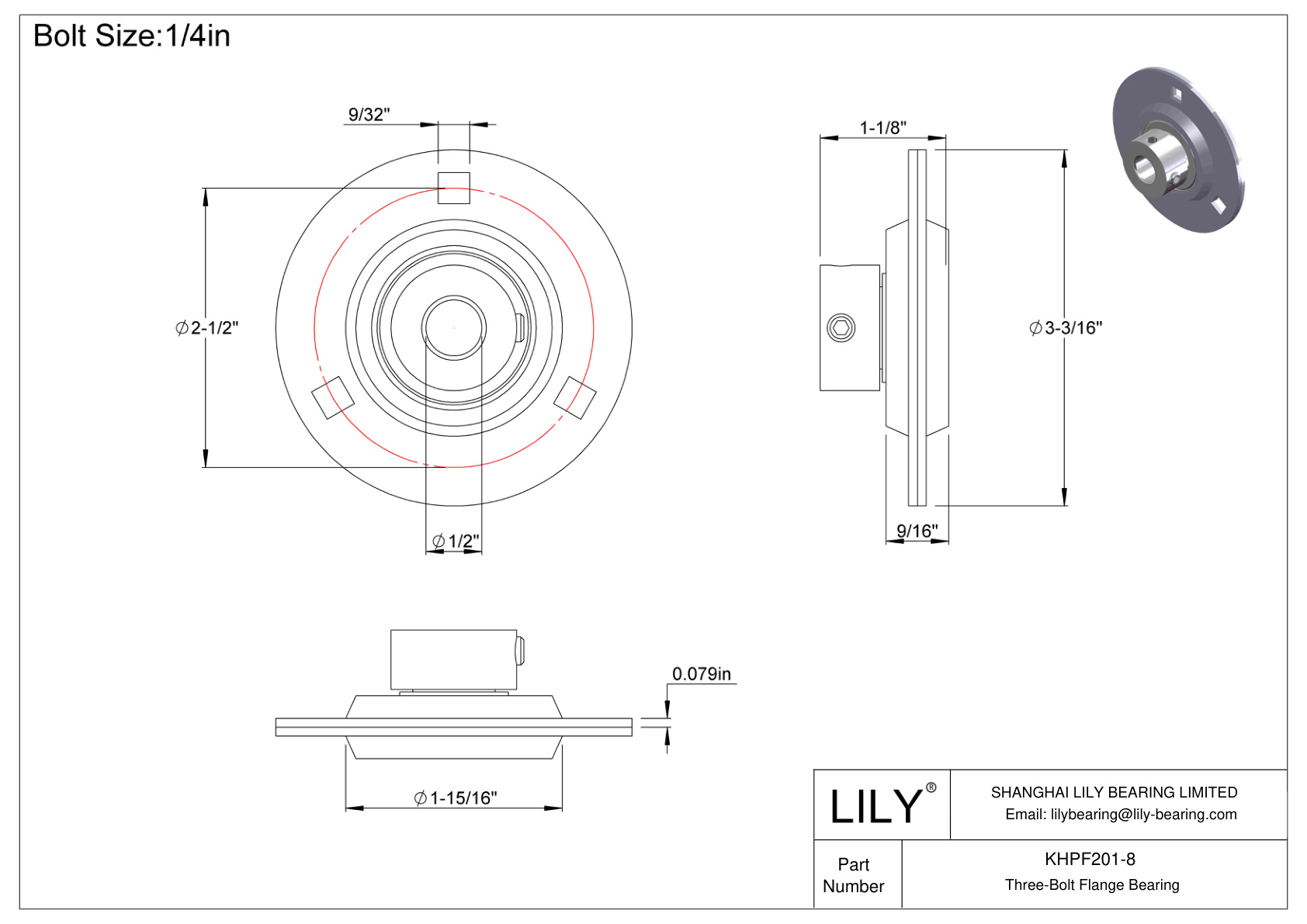 KHPF201-8 Cojinete de brida de tres tornillos Bloqueo de collar excéntrico cad drawing