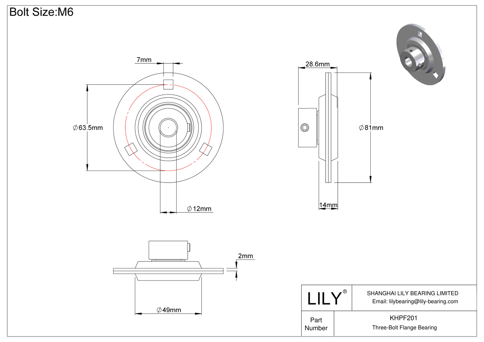 KHPF201 Cojinete de brida de tres tornillos Bloqueo de collar excéntrico cad drawing