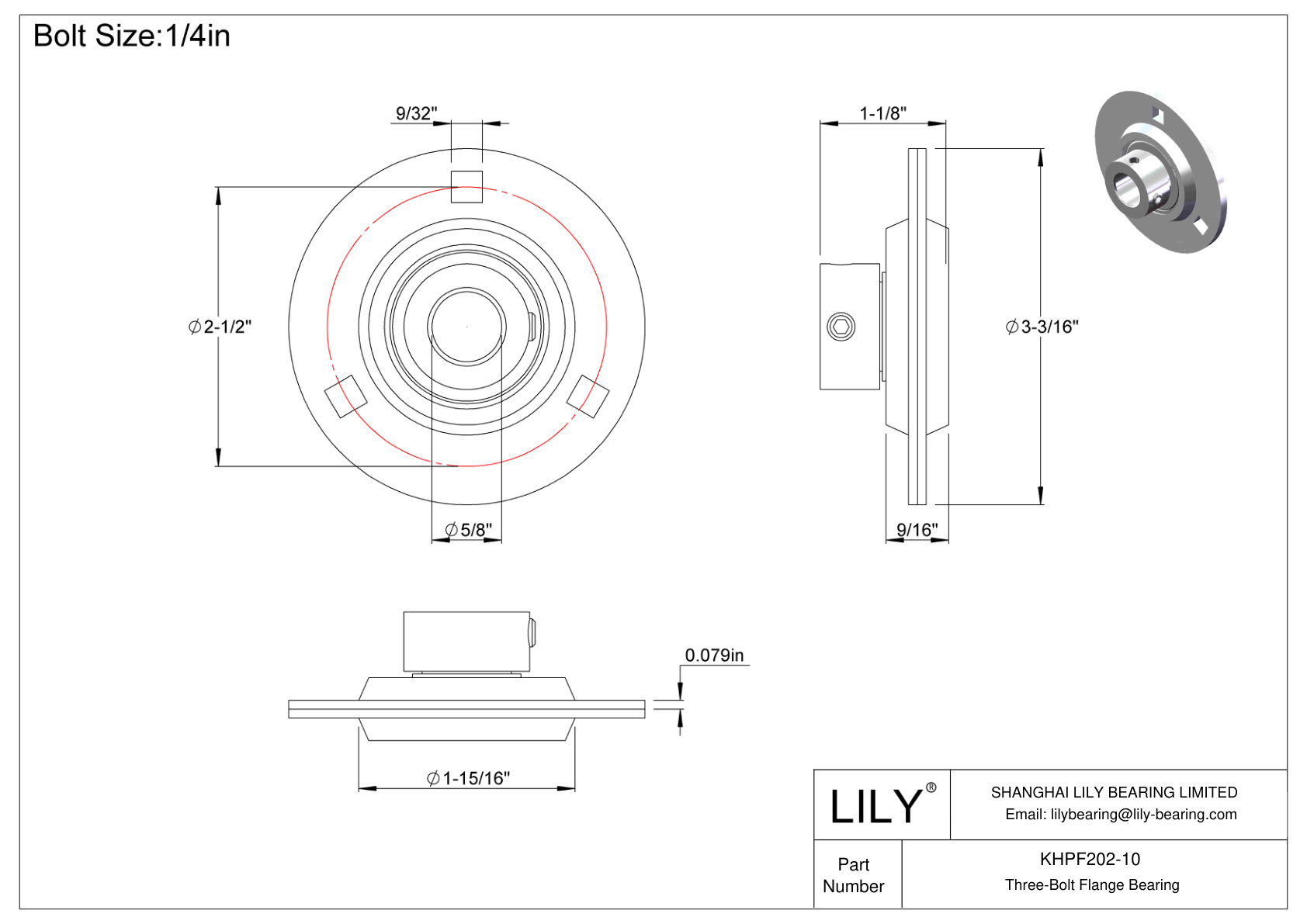 KHPF202-10 Cojinete de brida de tres tornillos Bloqueo de collar excéntrico cad drawing