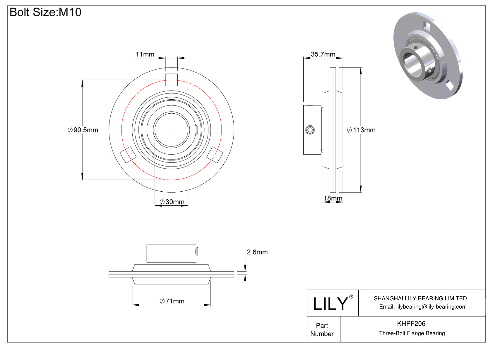 KHPF206 Cojinete de brida de tres tornillos Bloqueo de collar excéntrico cad drawing