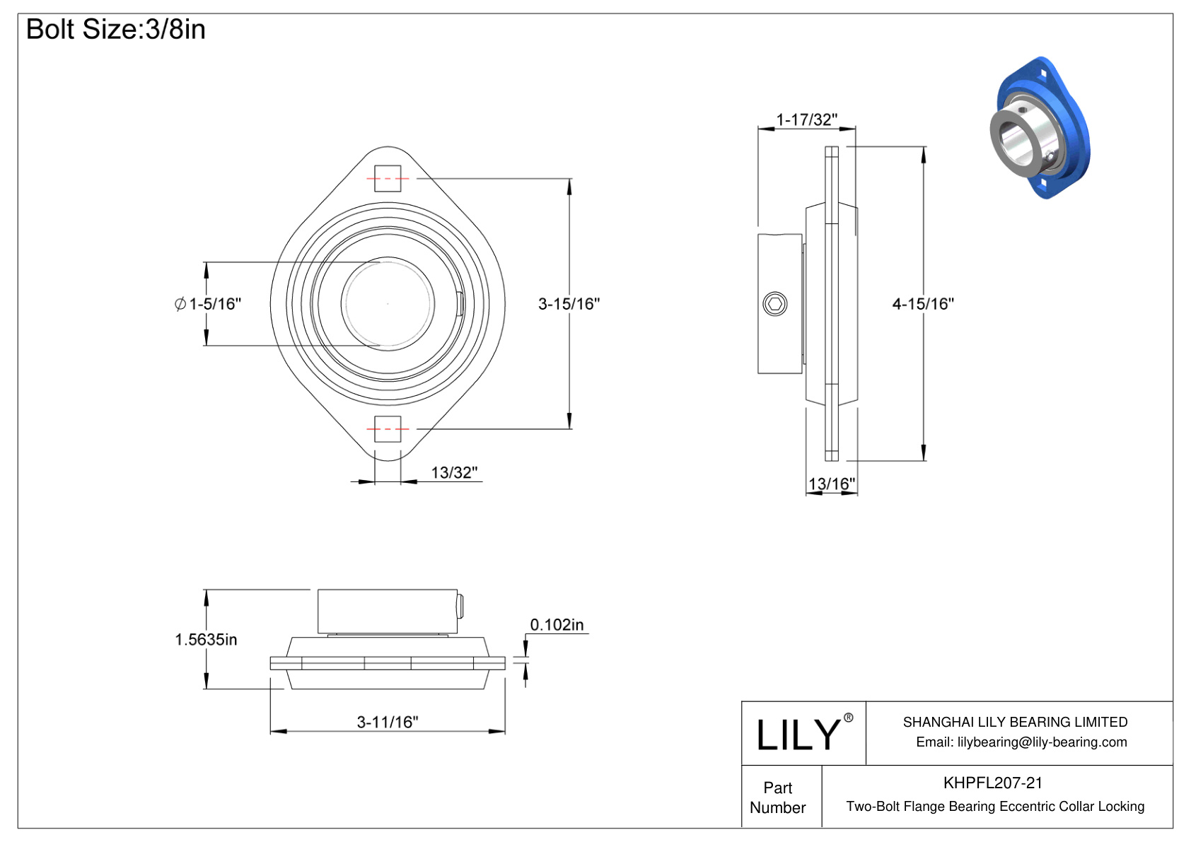 KHPFL207-21 双螺栓法兰轴承偏心套锁 cad drawing