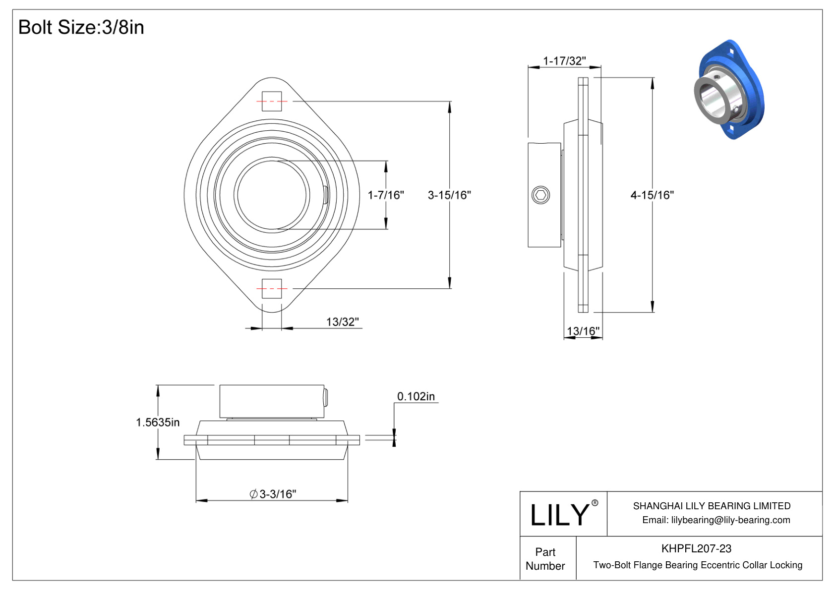 KHPFL207-23 双螺栓法兰轴承偏心套锁 cad drawing