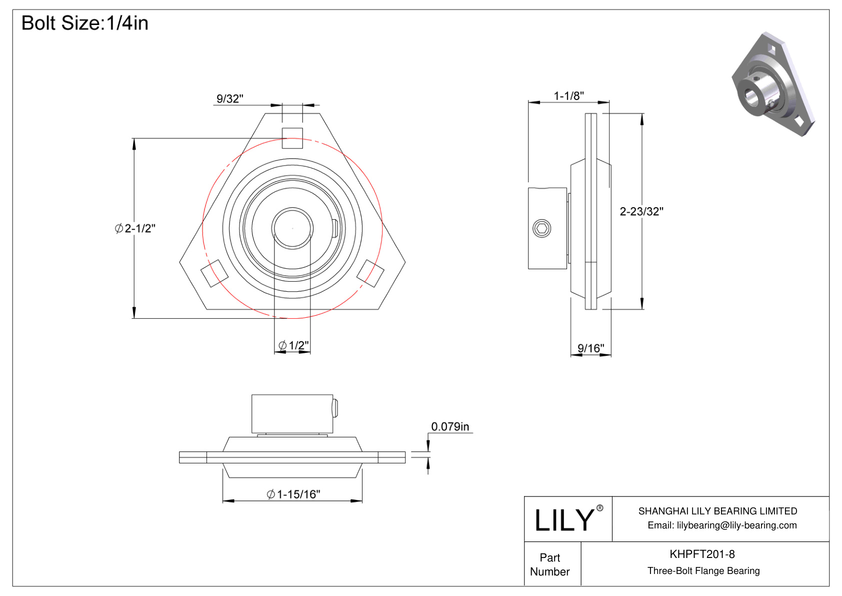 KHPFT201-8 Three-Bolt Flange Bearing Eccentric Collar Locking cad drawing