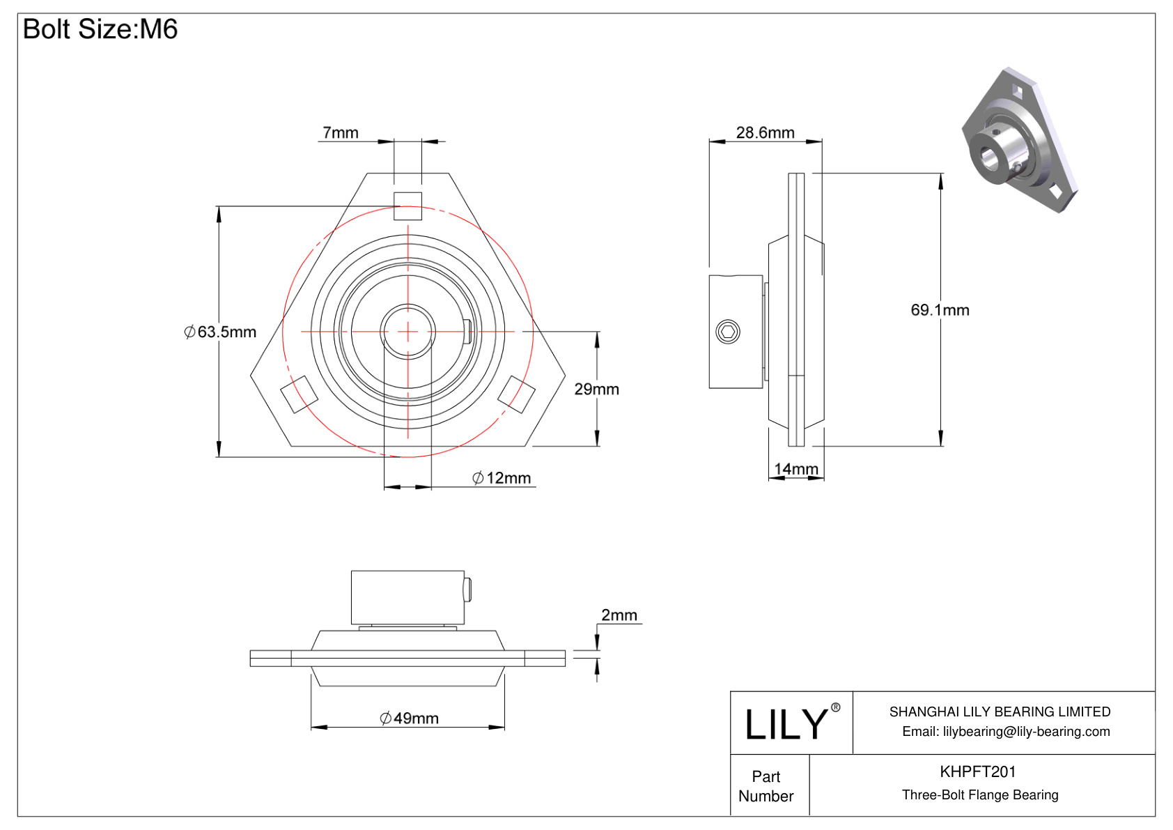 KHPFT201 Cojinete de brida de tres tornillos Bloqueo de collar excéntrico cad drawing