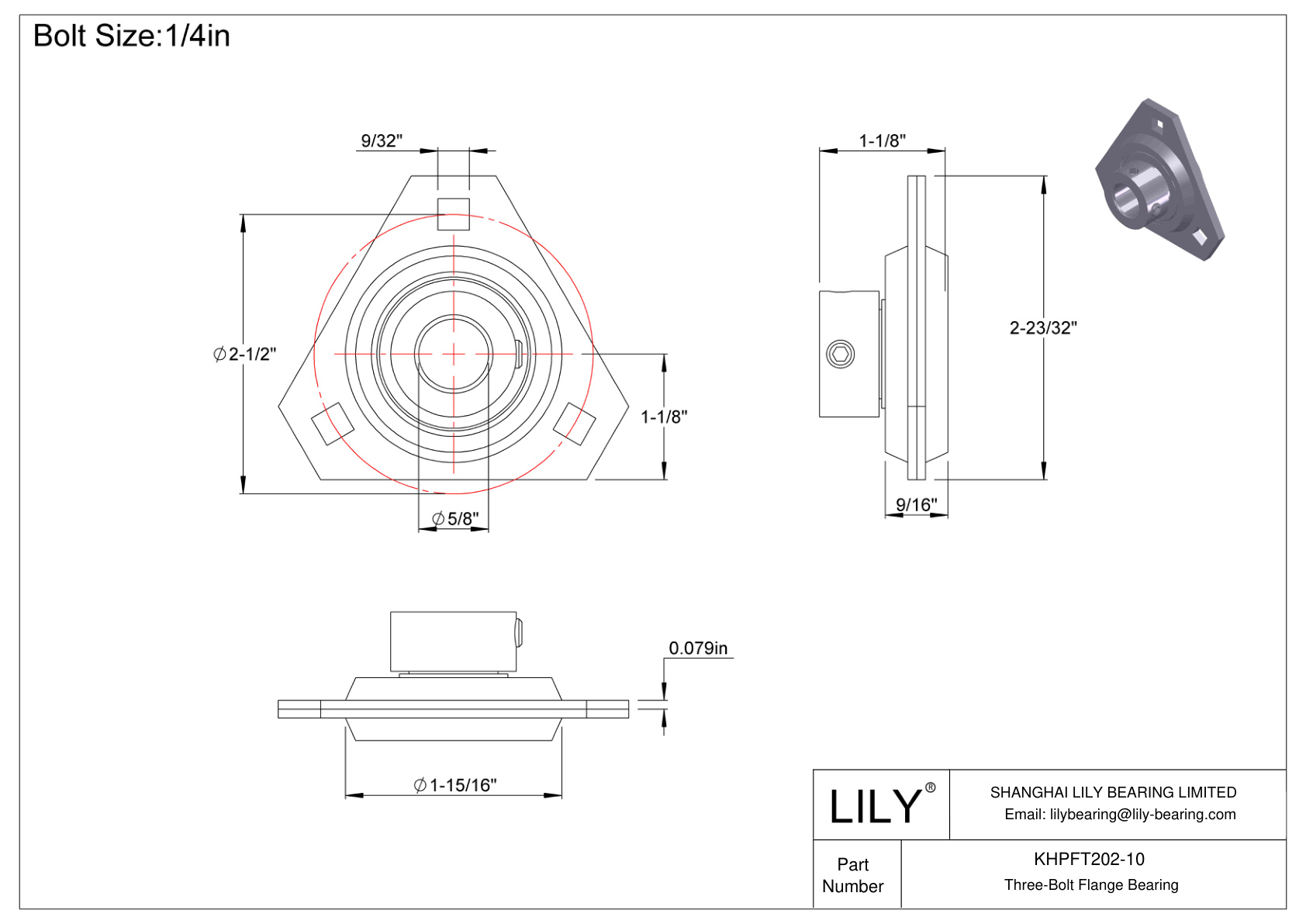 KHPFT202-10 Three-Bolt Flange Bearing Eccentric Collar Locking cad drawing