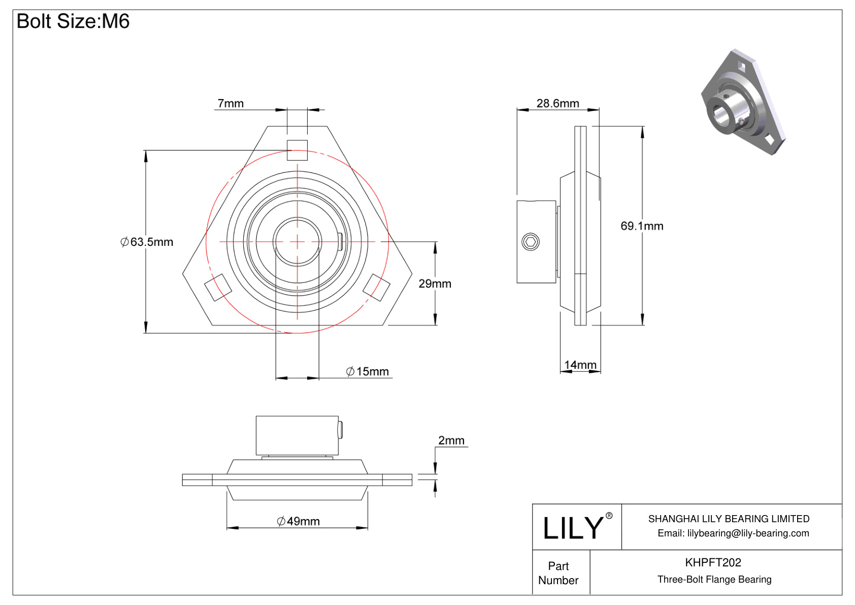 KHPFT202 Cojinete de brida de tres tornillos Bloqueo de collar excéntrico cad drawing