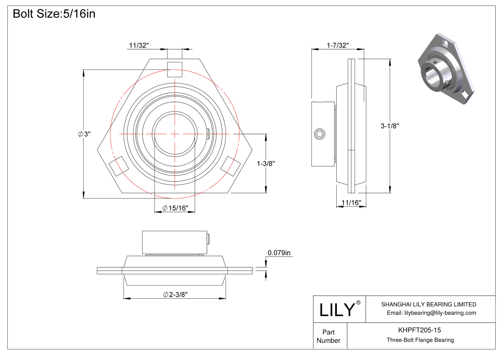 KHPFT205-15 三螺栓法兰轴承偏心套锁 cad drawing