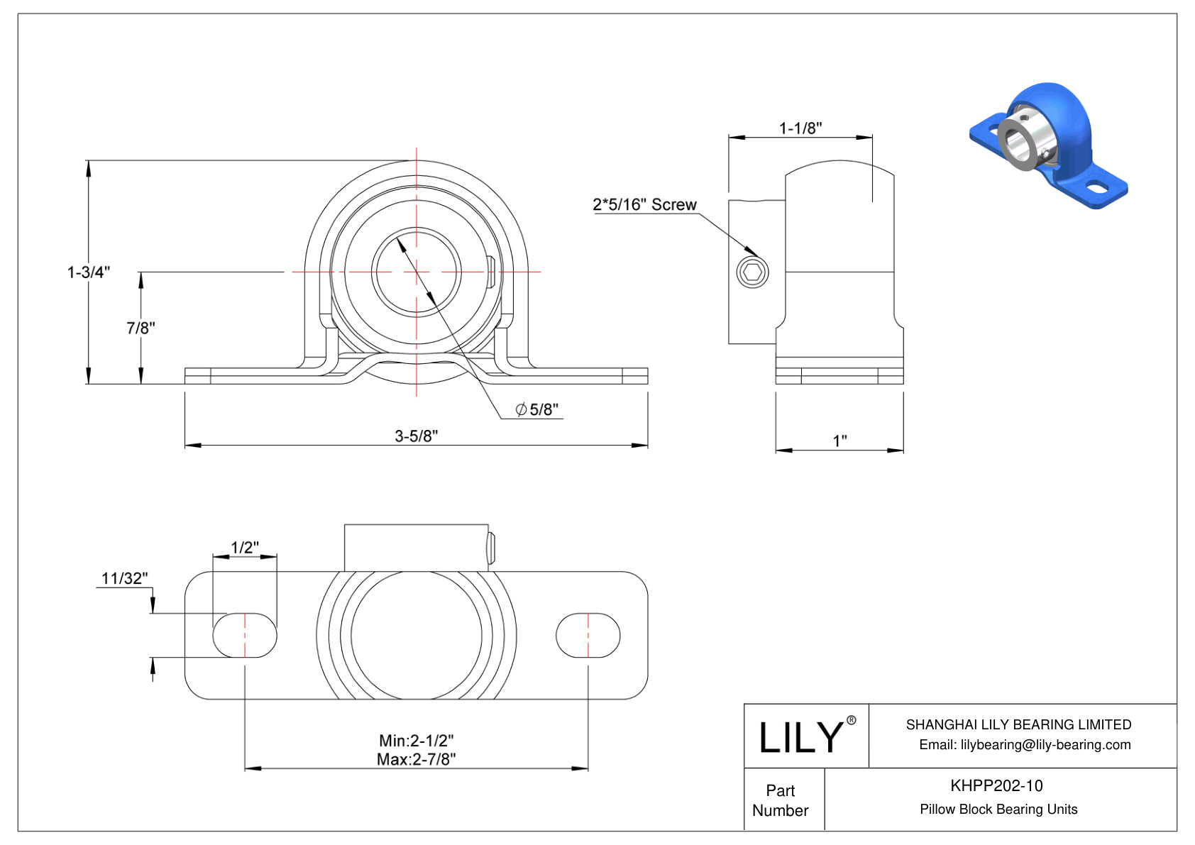 KHPP202-10 Pillow Block Bearing Eccentric Collar Locking cad drawing