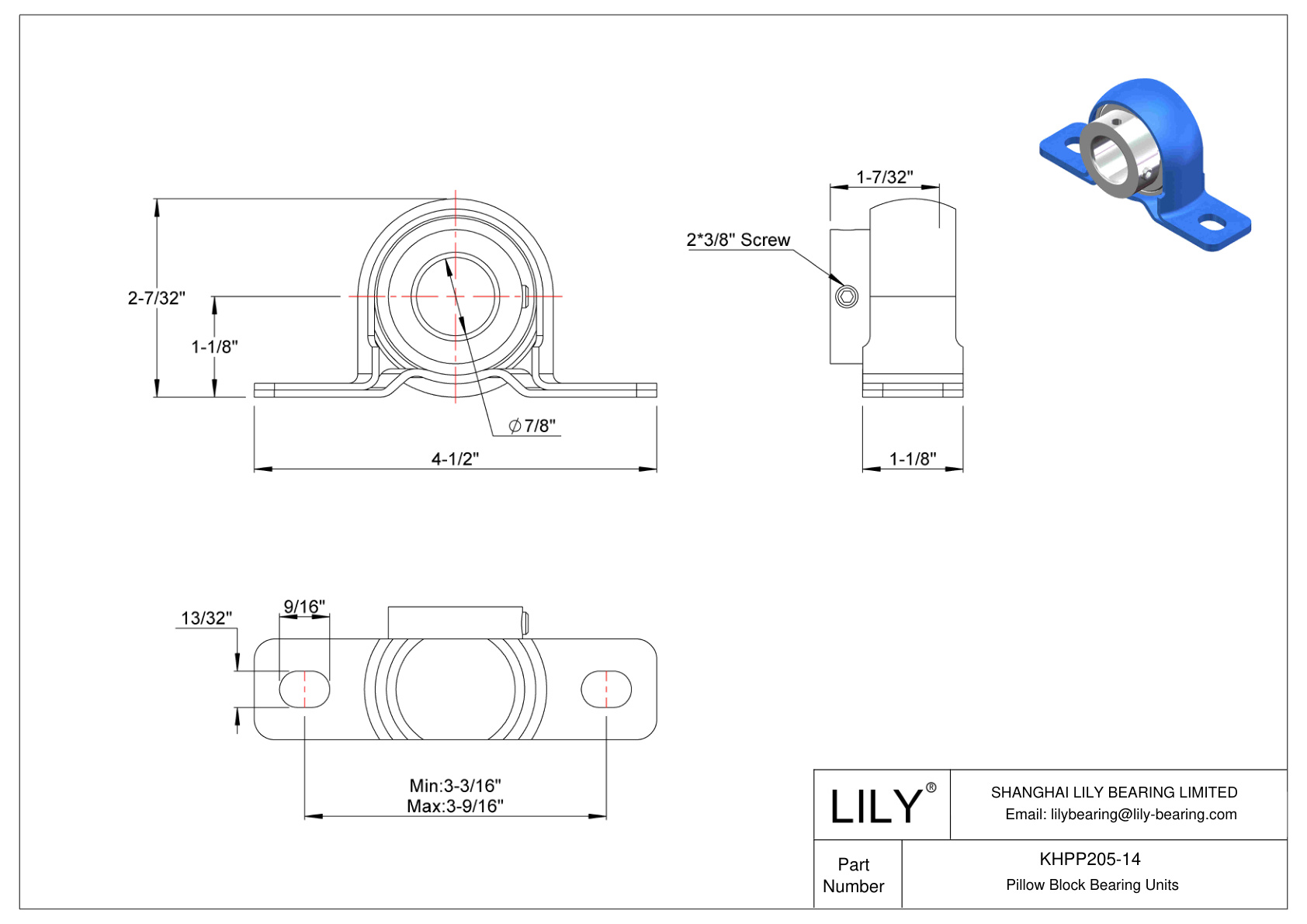 KHPP205-14 Pillow Block Bearing Eccentric Collar Locking cad drawing