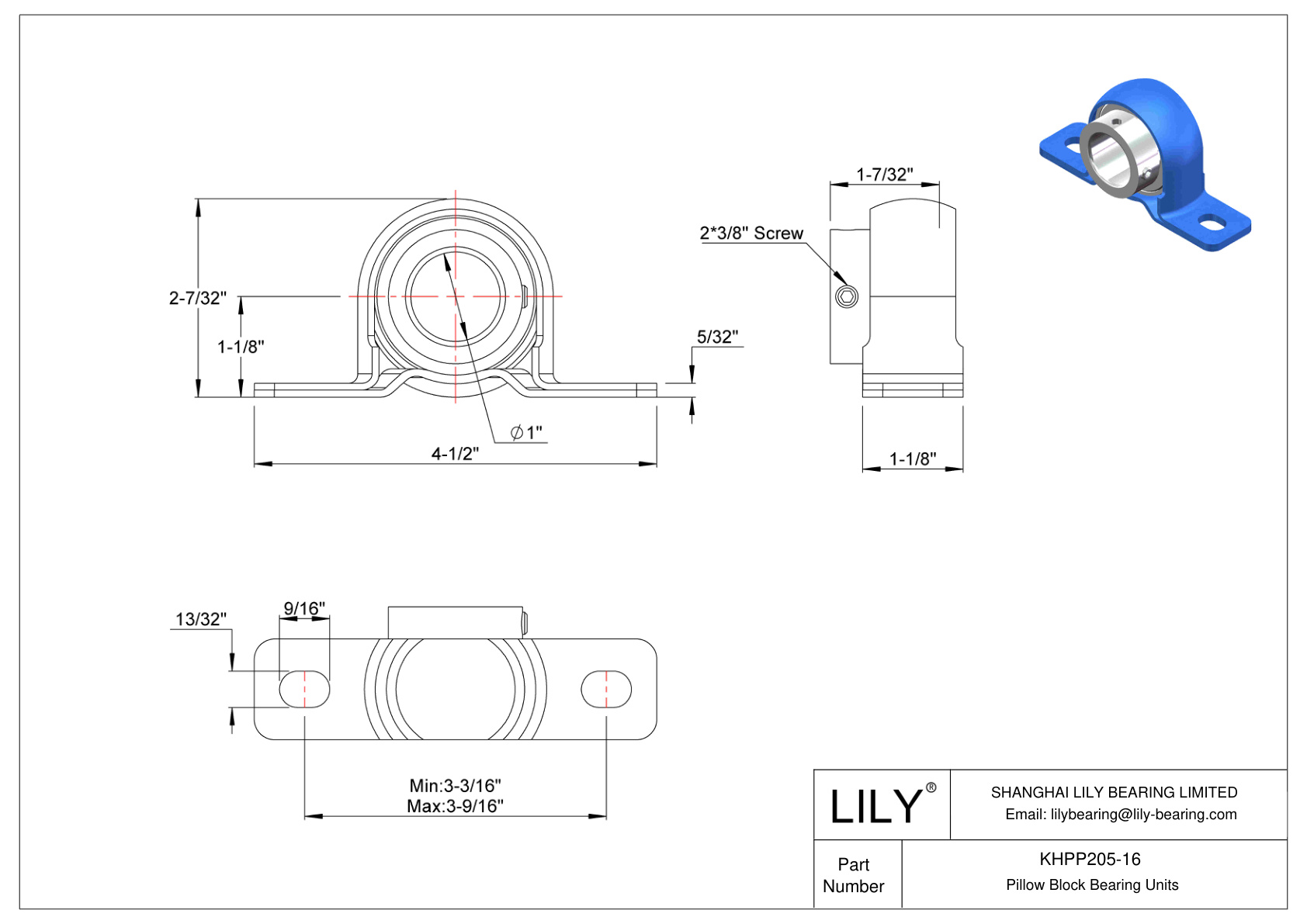 KHPP205-16 Pillow Block Bearing Eccentric Collar Locking cad drawing