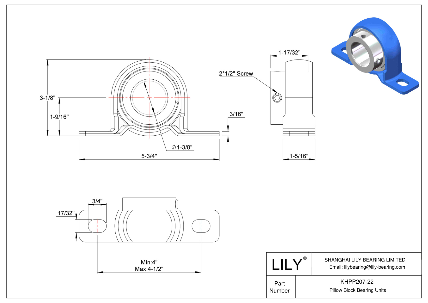 KHPP207-22 Pillow Block Bearing Eccentric Collar Locking cad drawing