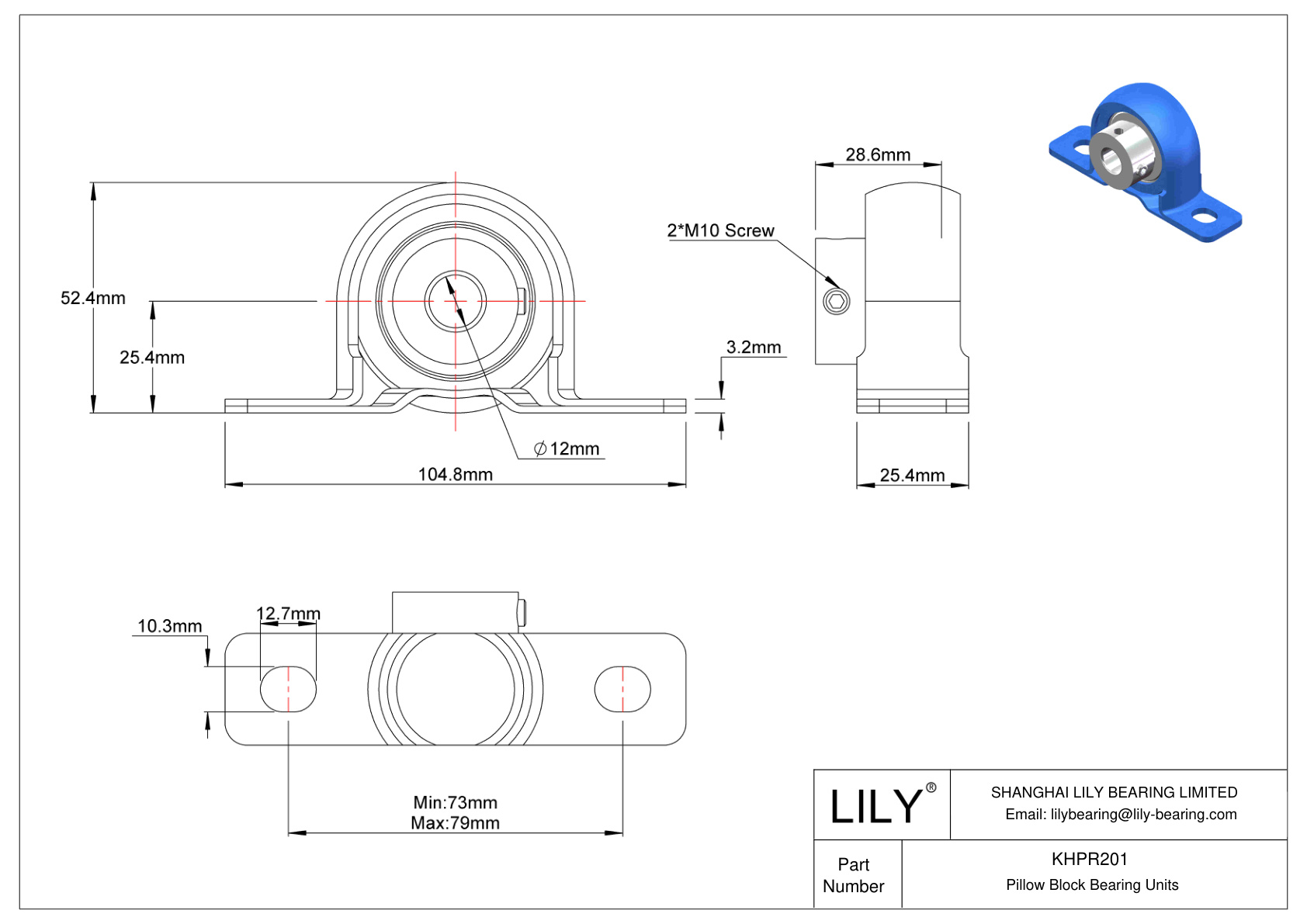 KHPR201 Pillow Block Bearing Eccentric Collar Locking cad drawing