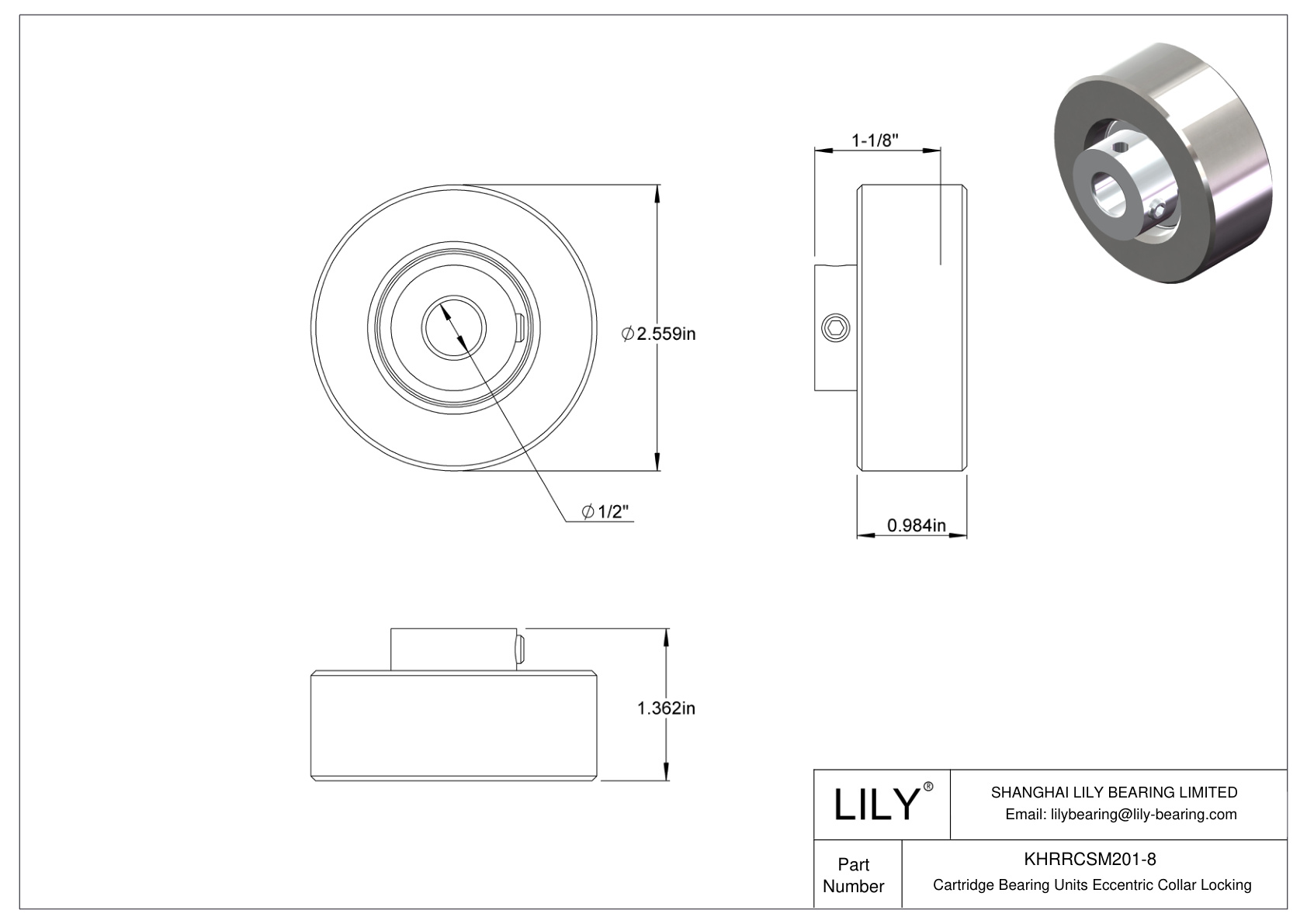 KHRRCSM201-8 Cartridge Bearing Units Eccentric Collar Locking cad drawing