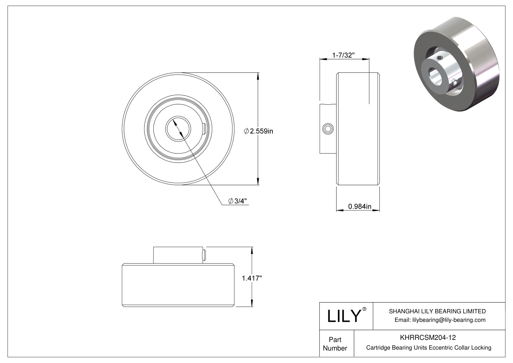 KHRRCSM204-12 Cartridge Bearing Units Eccentric Collar Locking cad drawing