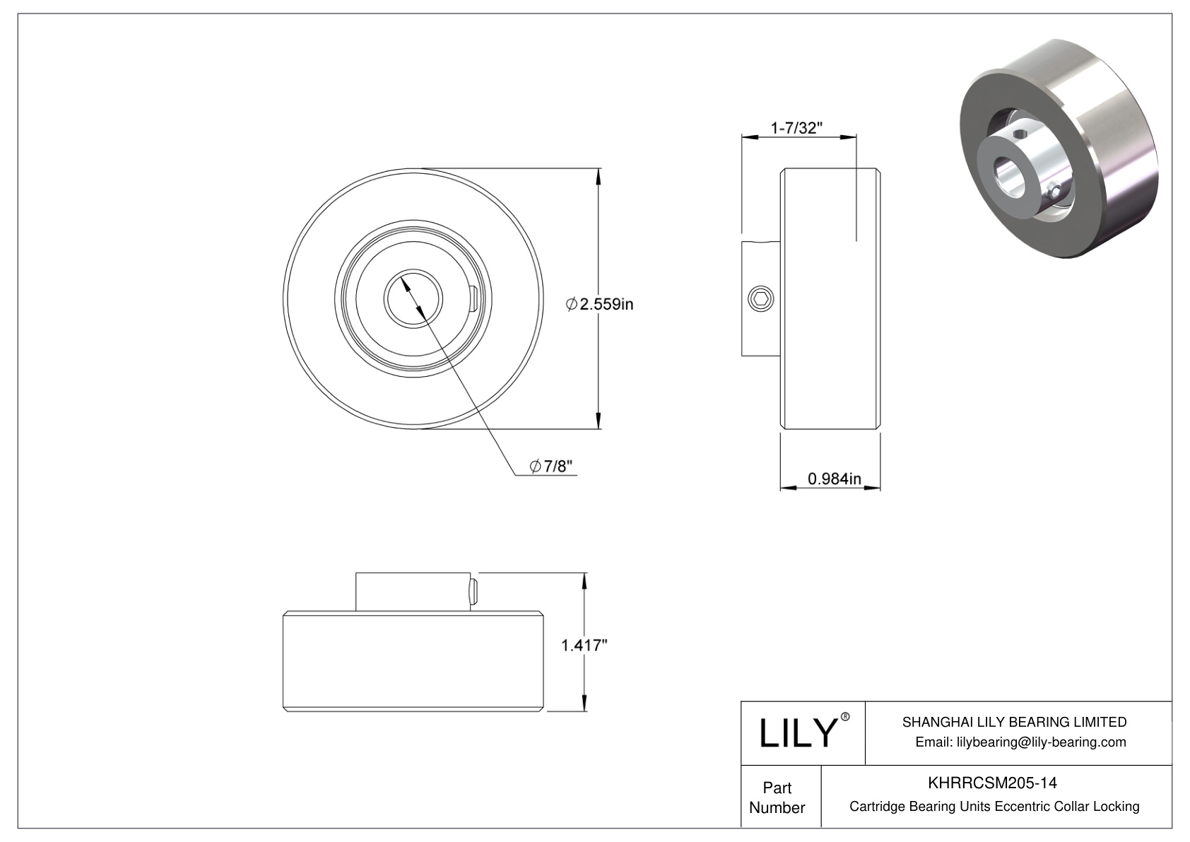 KHRRCSM205-14 Cartridge Bearing Units Eccentric Collar Locking cad drawing