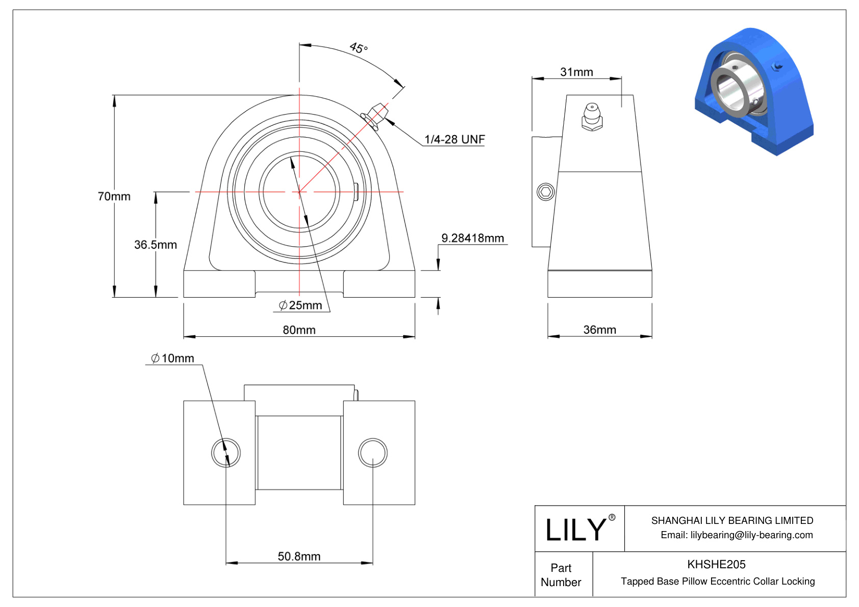 KHSHE205 Tapped Base Pillow Eccentric Collar Locking cad drawing