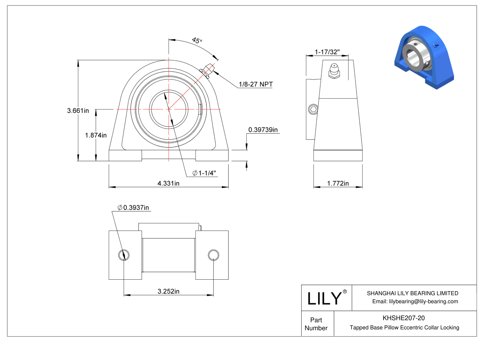 KHSHE207-20 Base roscada Almohada Collarín excéntrico Bloqueo cad drawing