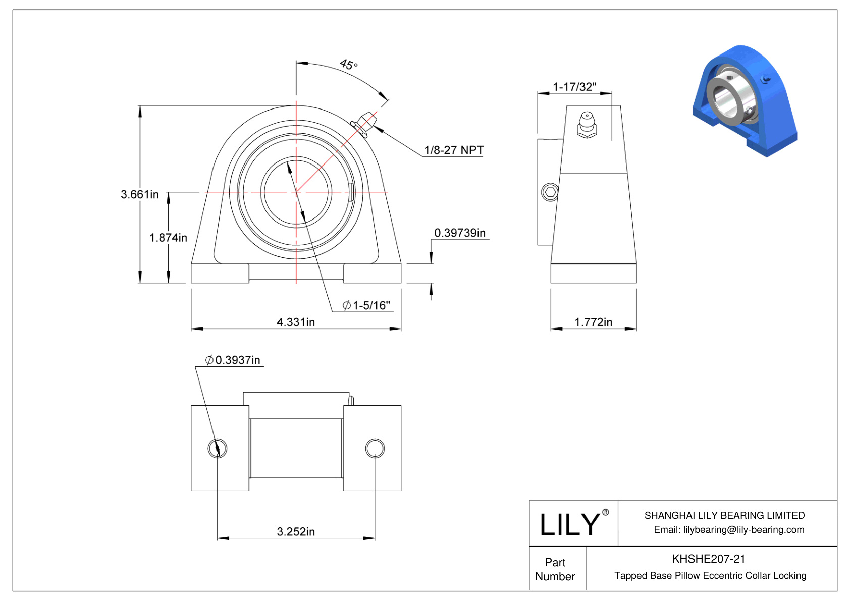 KHSHE207-21 Base roscada Almohada Collarín excéntrico Bloqueo cad drawing