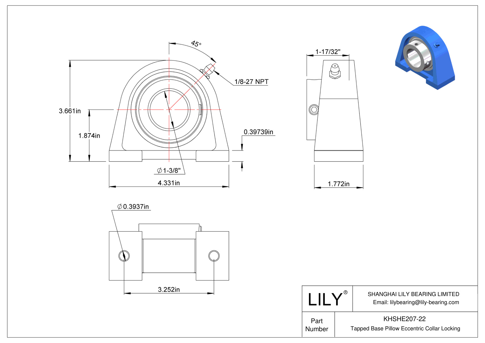 KHSHE207-22 Base roscada Almohada Collarín excéntrico Bloqueo cad drawing