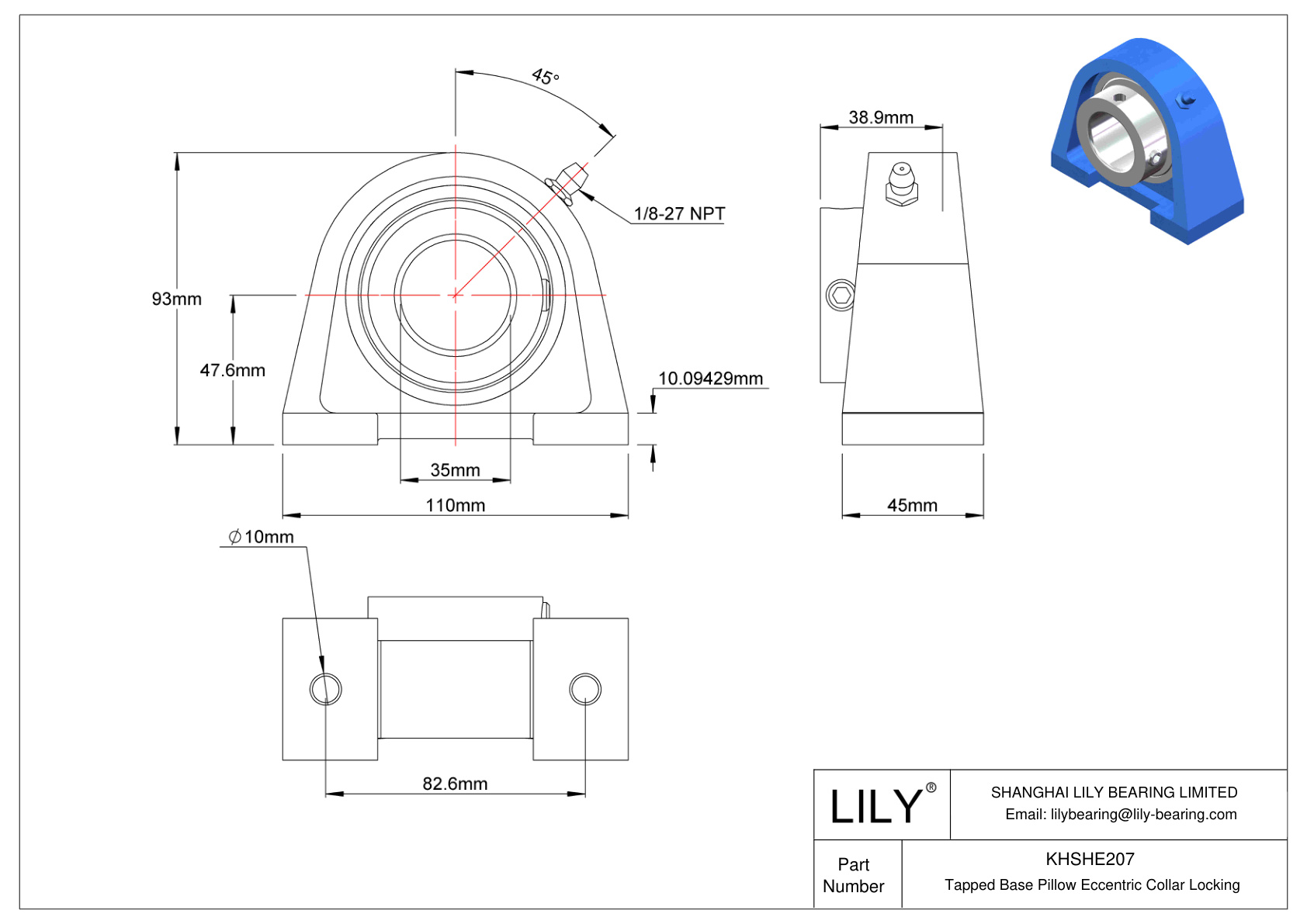 KHSHE207 Base roscada Almohada Collarín excéntrico Bloqueo cad drawing