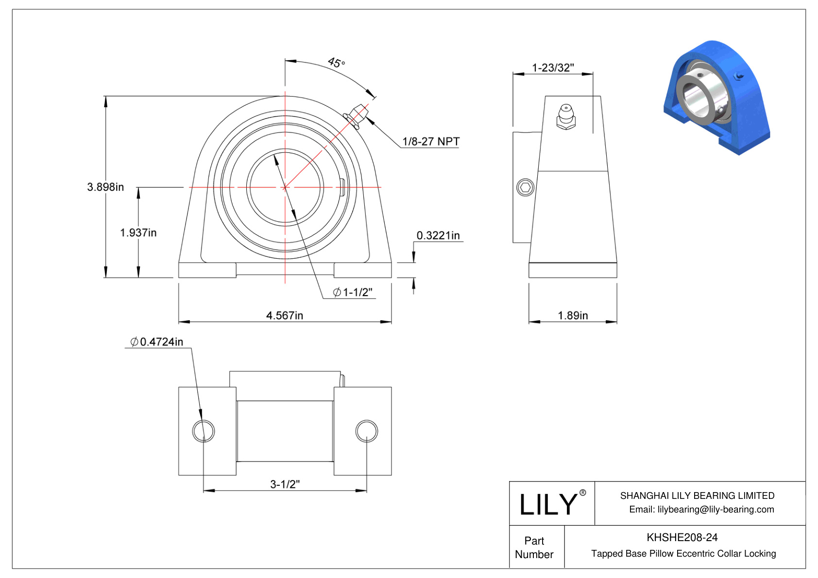 KHSHE208-24 Base roscada Almohada Collarín excéntrico Bloqueo cad drawing