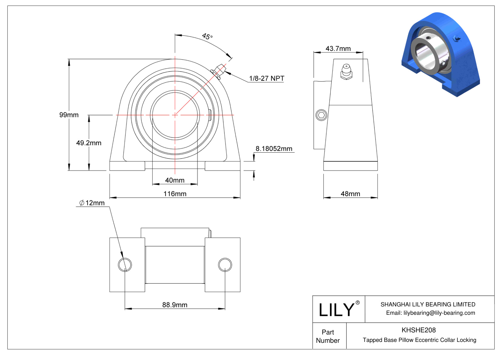 KHSHE208 Base roscada Almohada Collarín excéntrico Bloqueo cad drawing