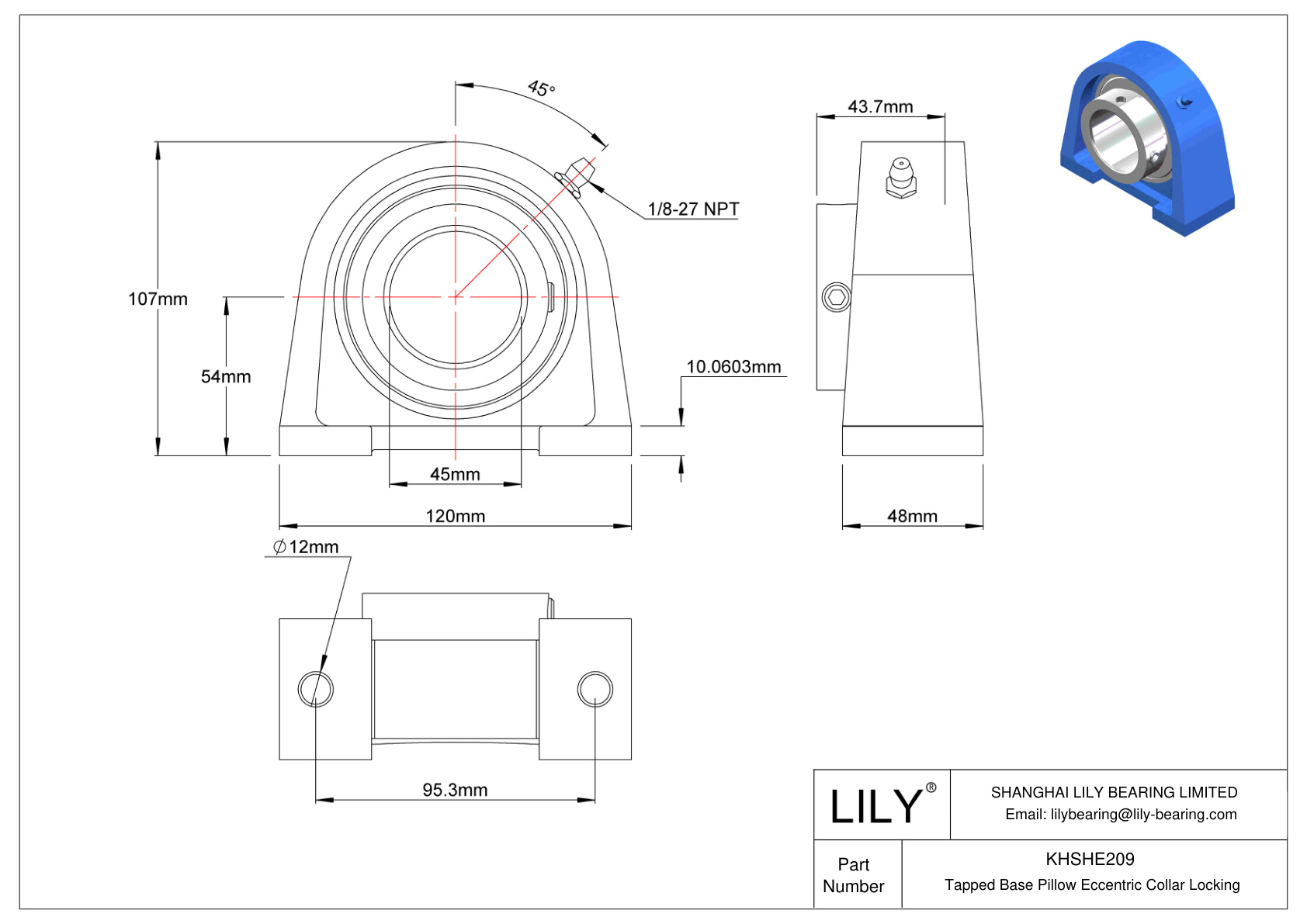 KHSHE209 Tapped Base Pillow Eccentric Collar Locking cad drawing