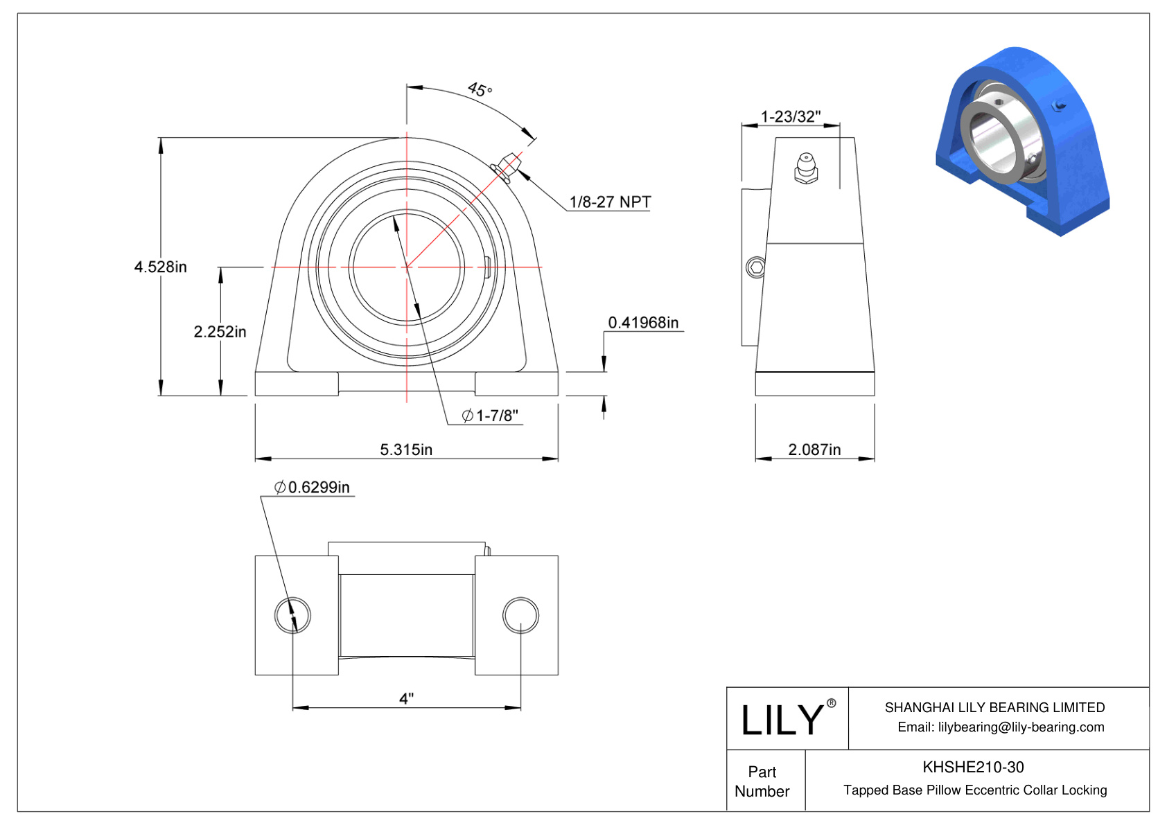 KHSHE210-30 Base roscada Almohada Collarín excéntrico Bloqueo cad drawing