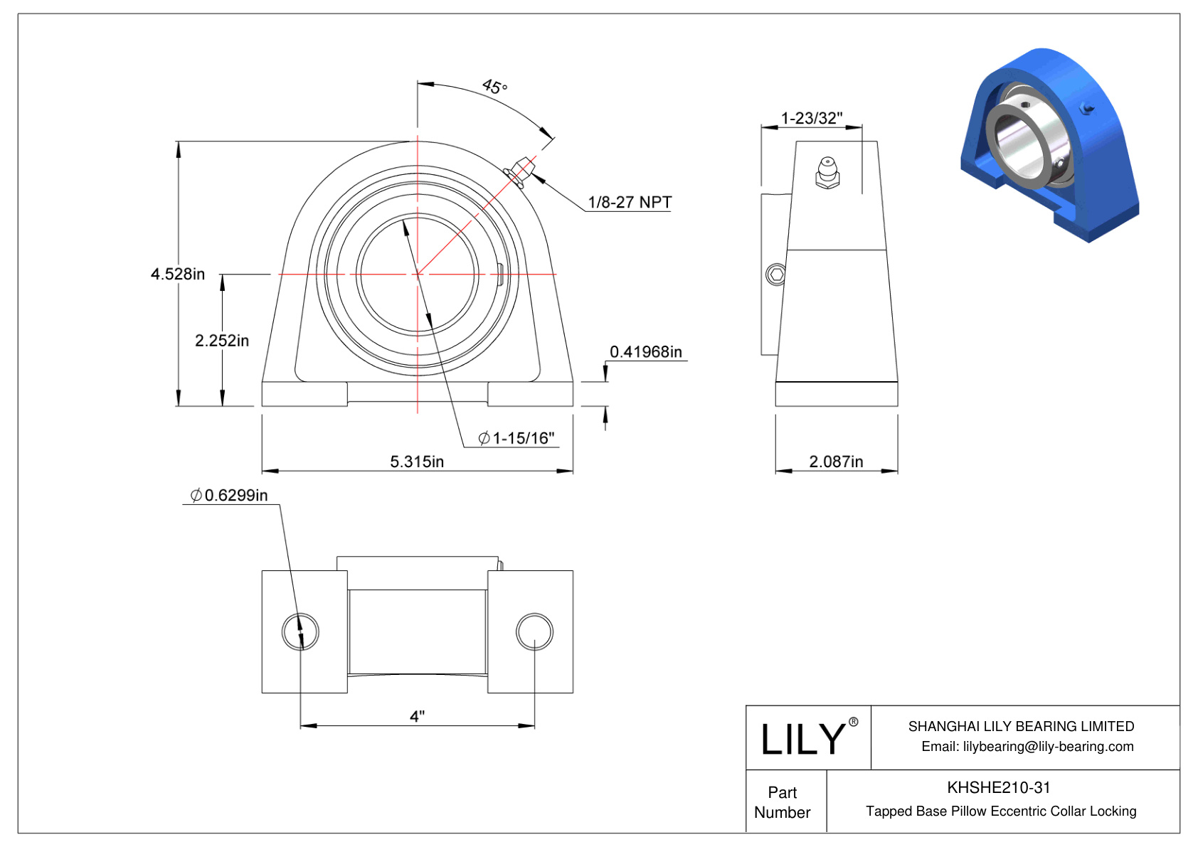 KHSHE210-31 Tapped Base Pillow Eccentric Collar Locking cad drawing