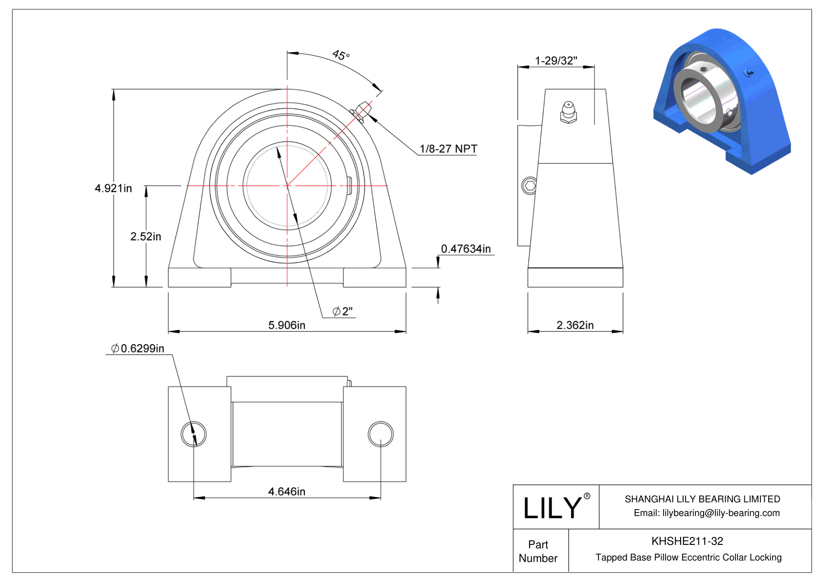 KHSHE211-32 Base roscada Almohada Collarín excéntrico Bloqueo cad drawing