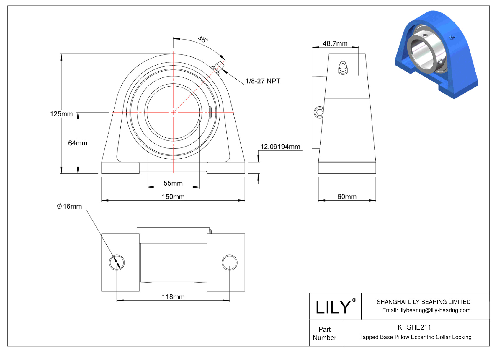 KHSHE211 Base roscada Almohada Collarín excéntrico Bloqueo cad drawing