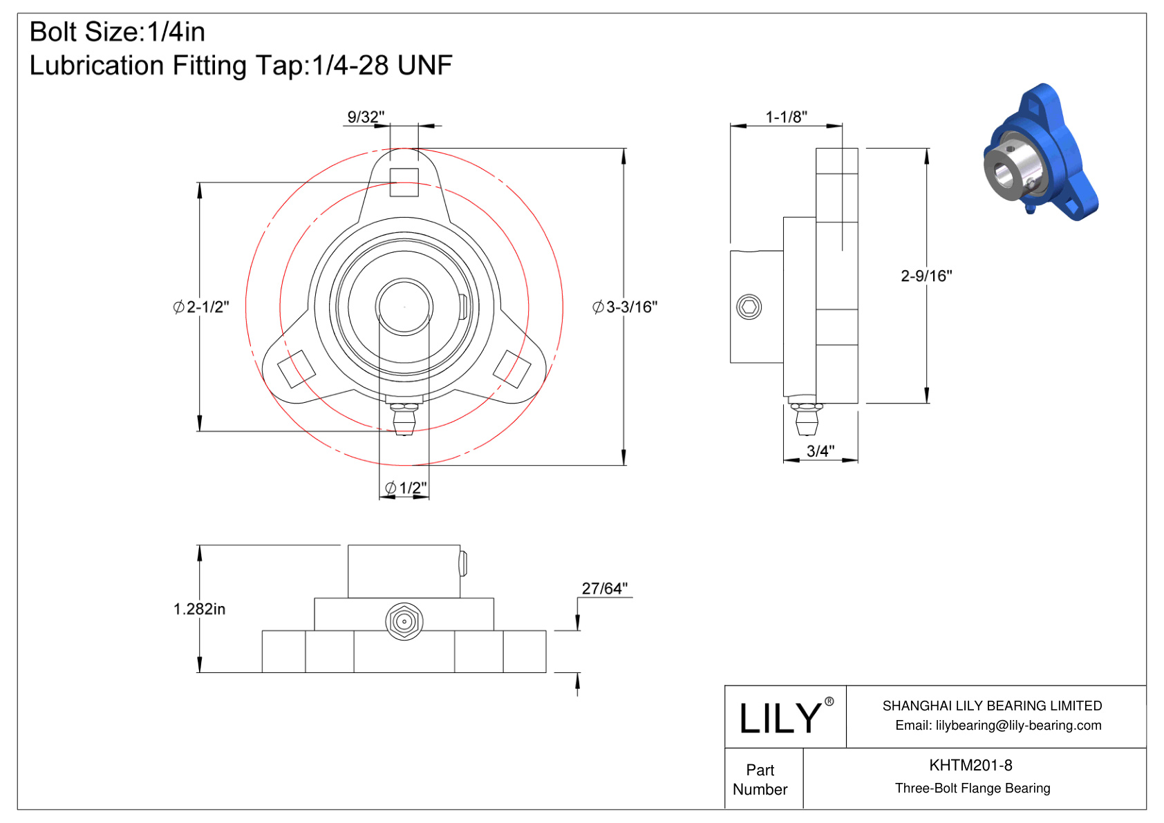 KHTM201-8 Cojinete de brida de tres tornillos Bloqueo de collar excéntrico cad drawing