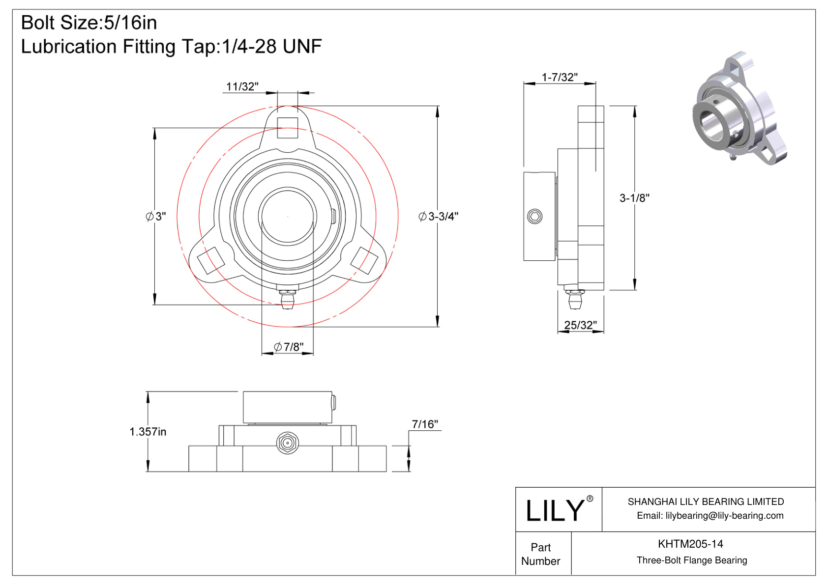 KHTM205-14 Cojinete de brida de tres tornillos Bloqueo de collar excéntrico cad drawing