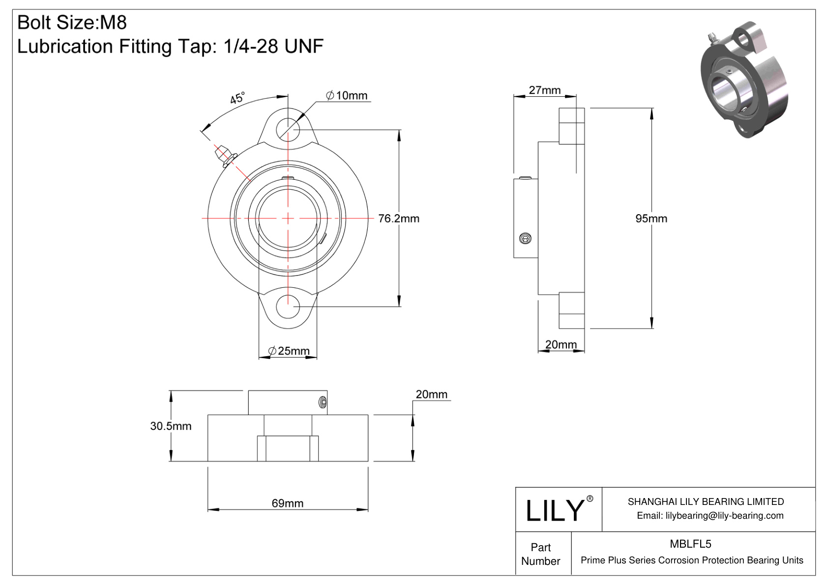 MBLFL5 Prime Plus Series Two-Bolt Flange Units cad drawing