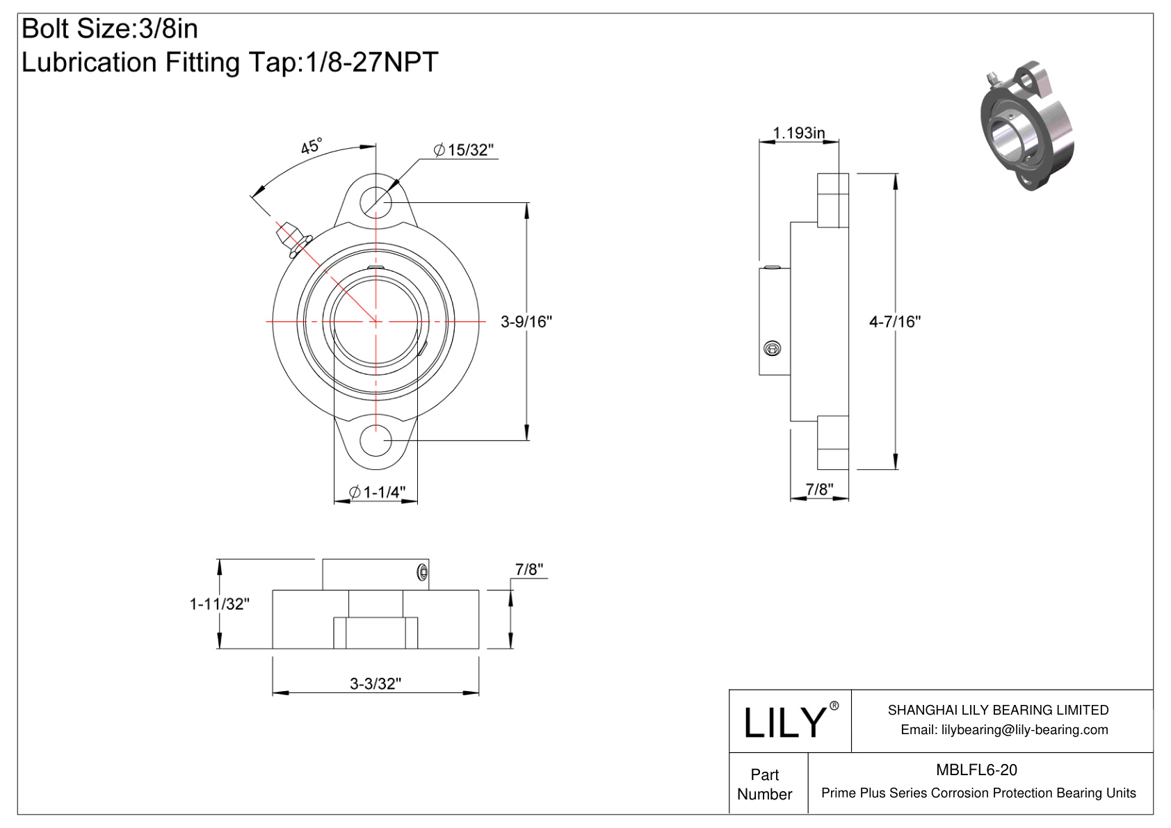 MBLFL6-20 Prime Plus 系列双螺栓法兰装置 cad drawing