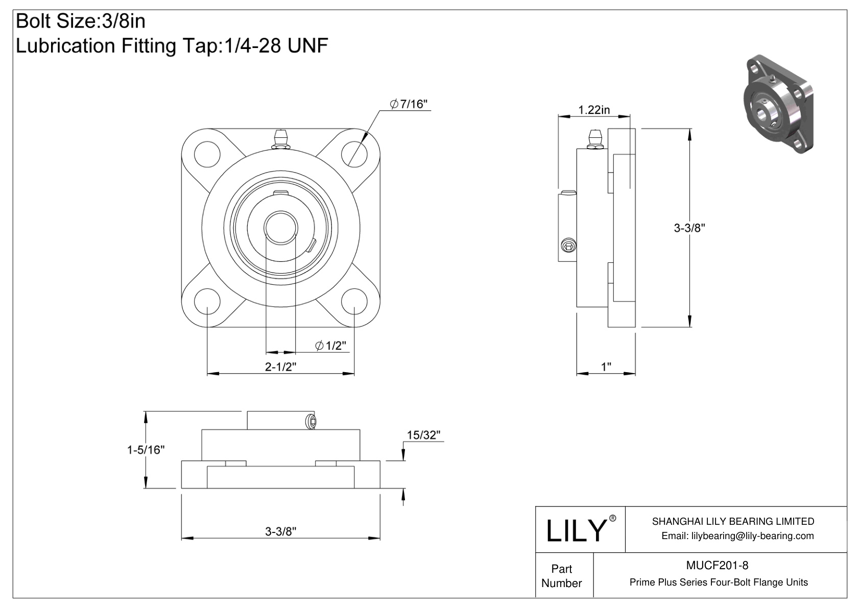 MUCF201-8 Unidades de brida de cuatro pernos de la serie Prime Plus cad drawing